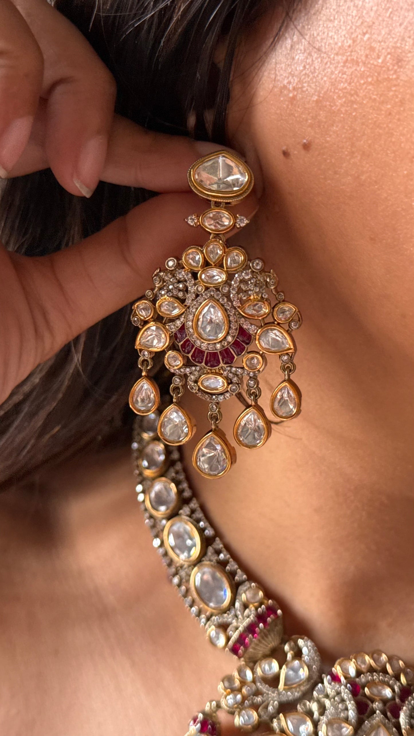 Ruby vintage moissanite polki collar necklace