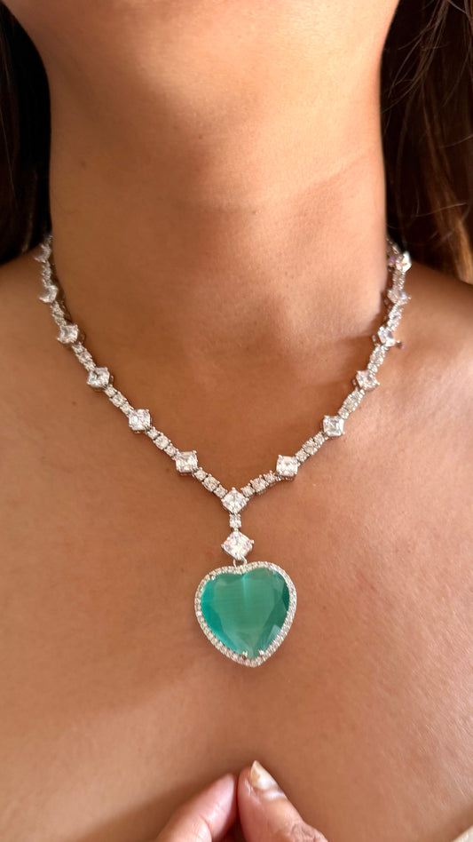 Viona Mint heart diamond necklace
