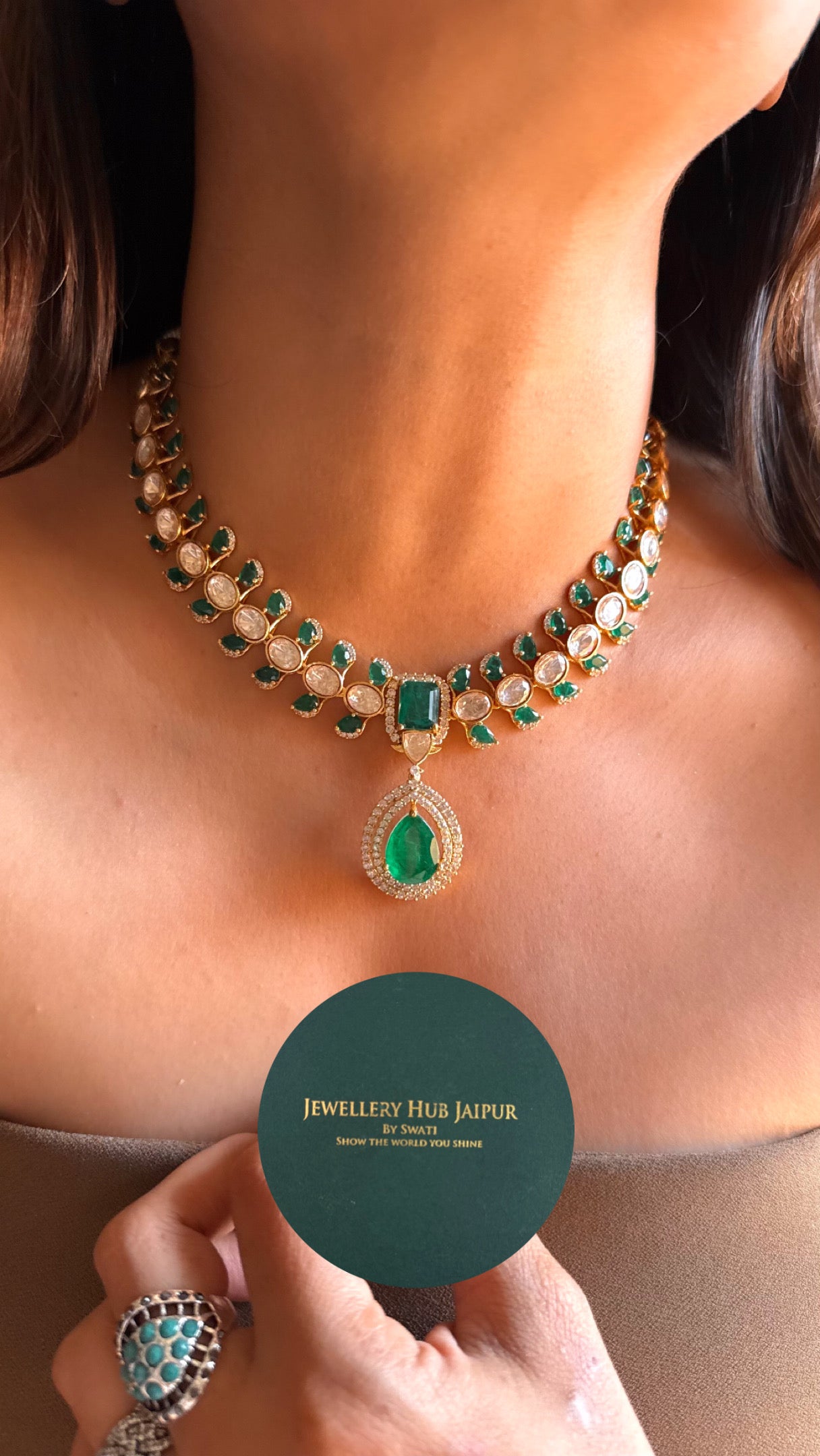 Emerald doublets moissanite collar Necklace