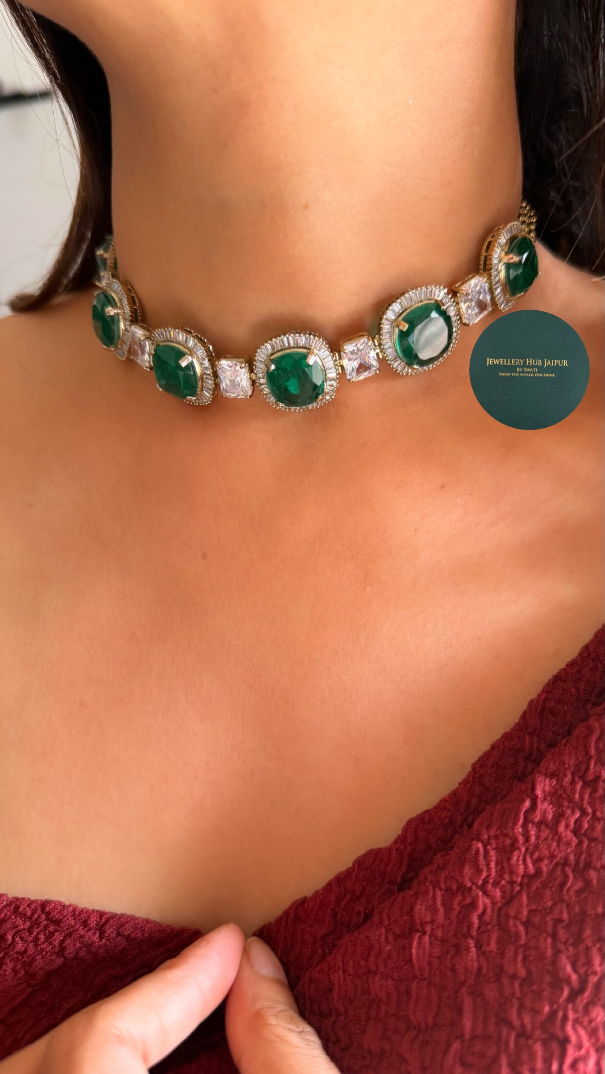 Emerald diamond takkar work choker