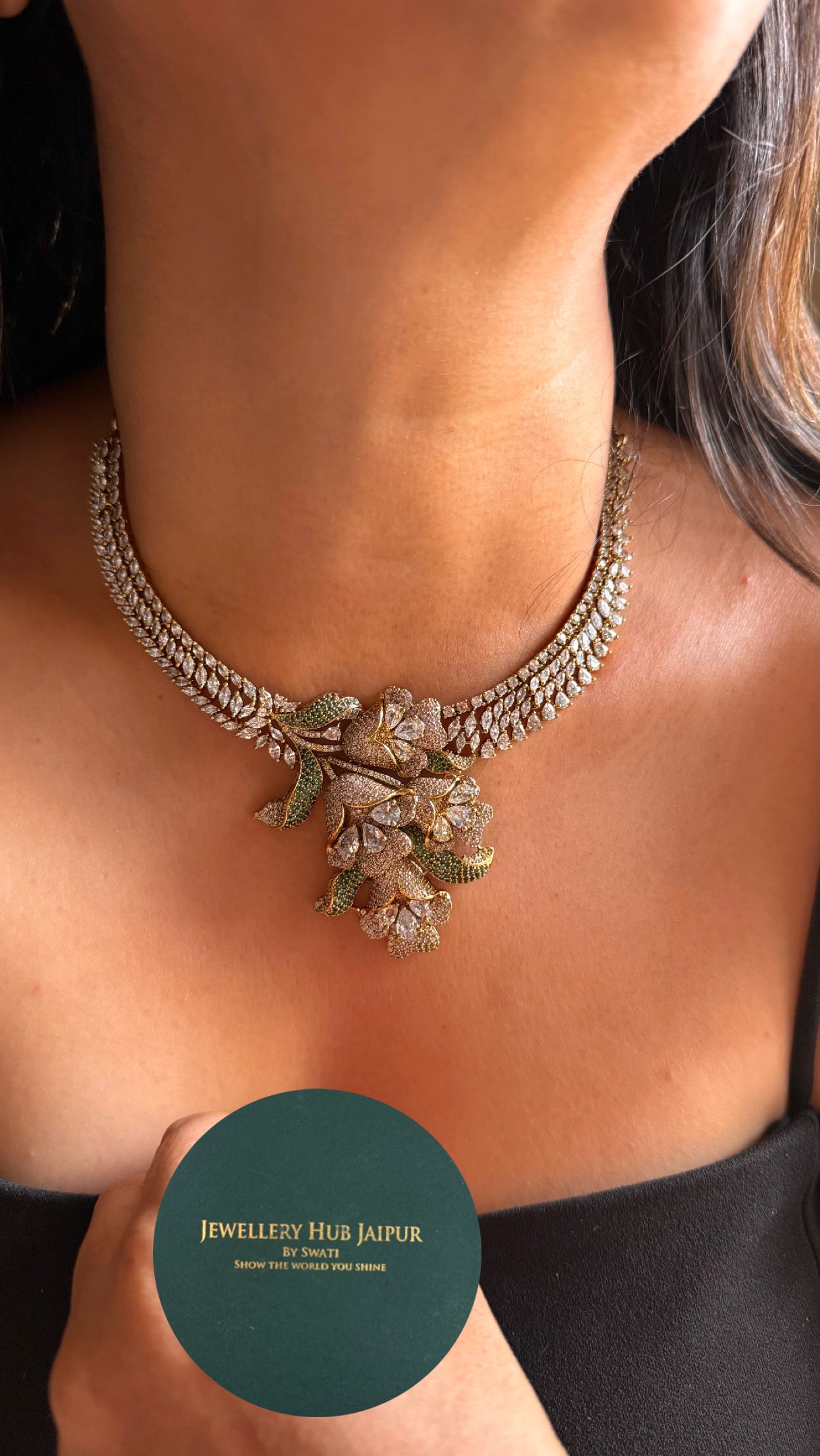 Rose quartz floral designer cocktail Necklace