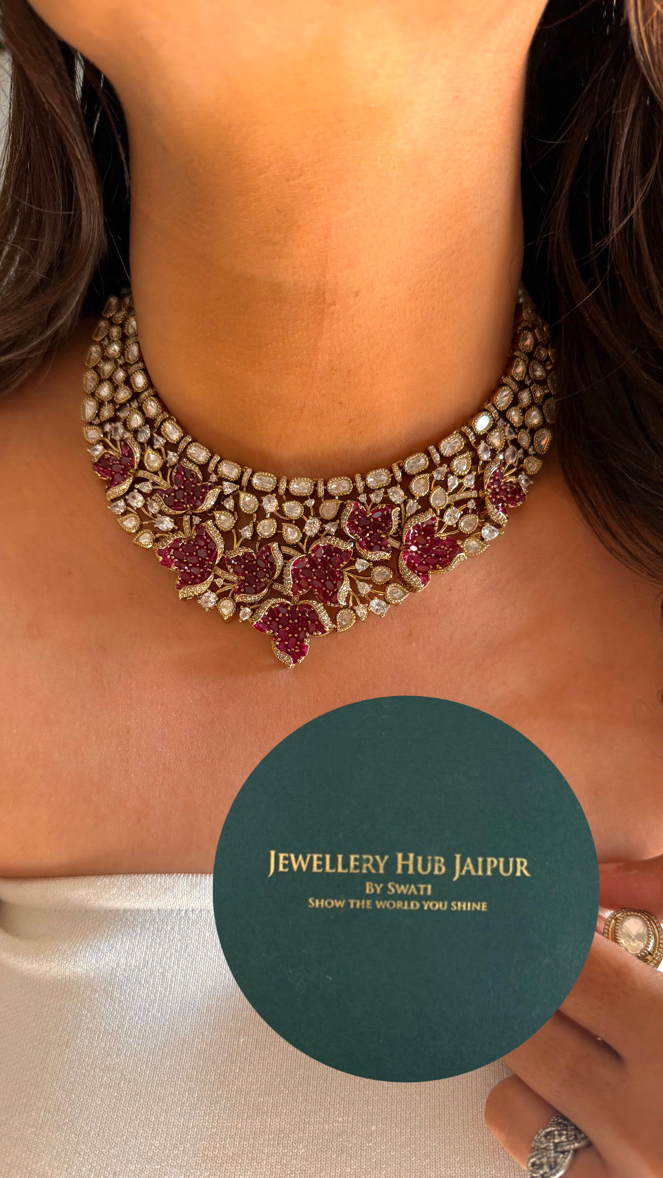Ruby takkar victorian polki neckalce