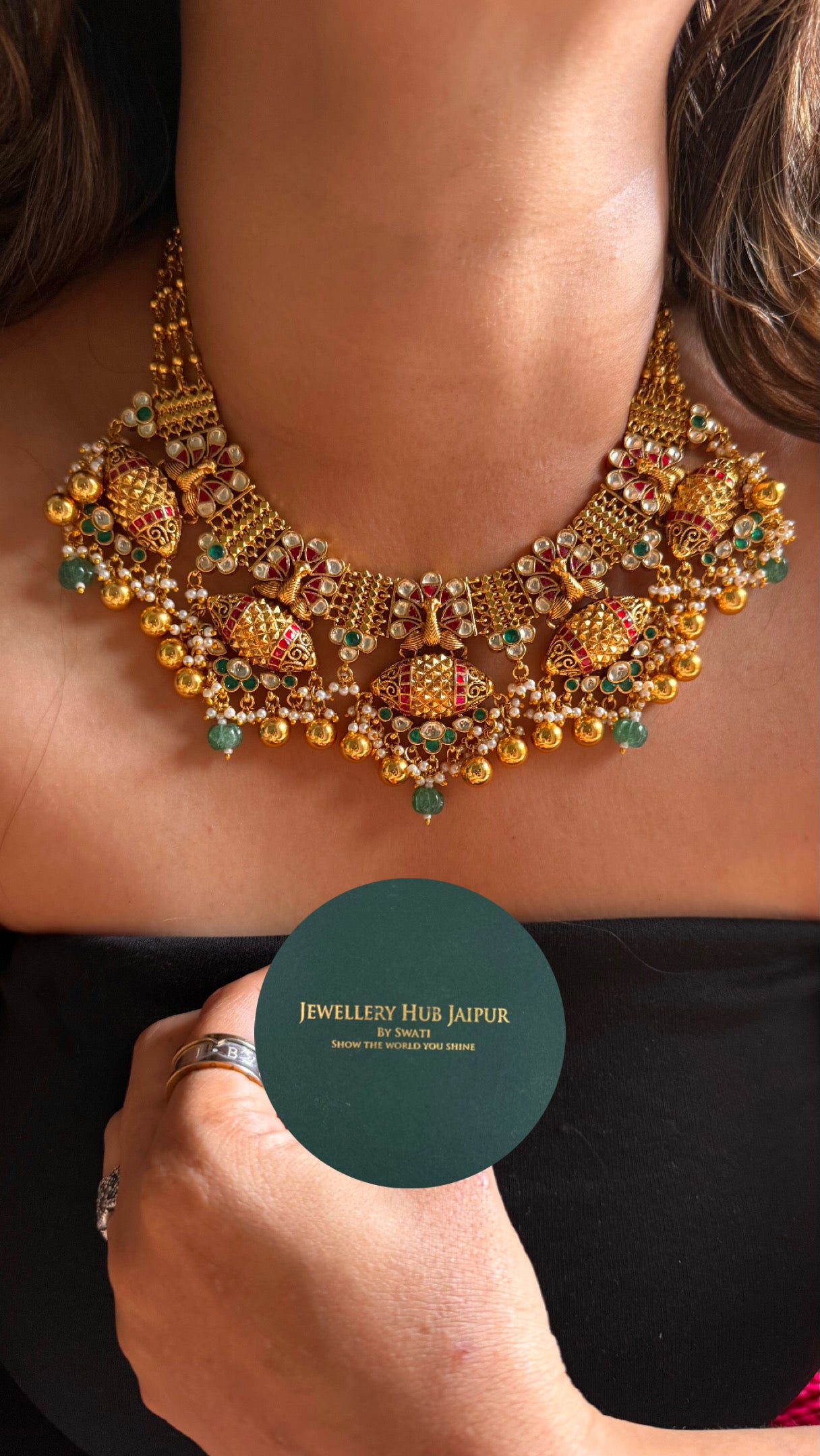 Heritage peacock inspired paachi Kundan necklace