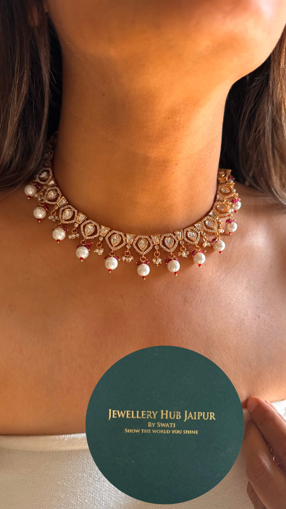 Ruby rani pearl detailing minimal necklace