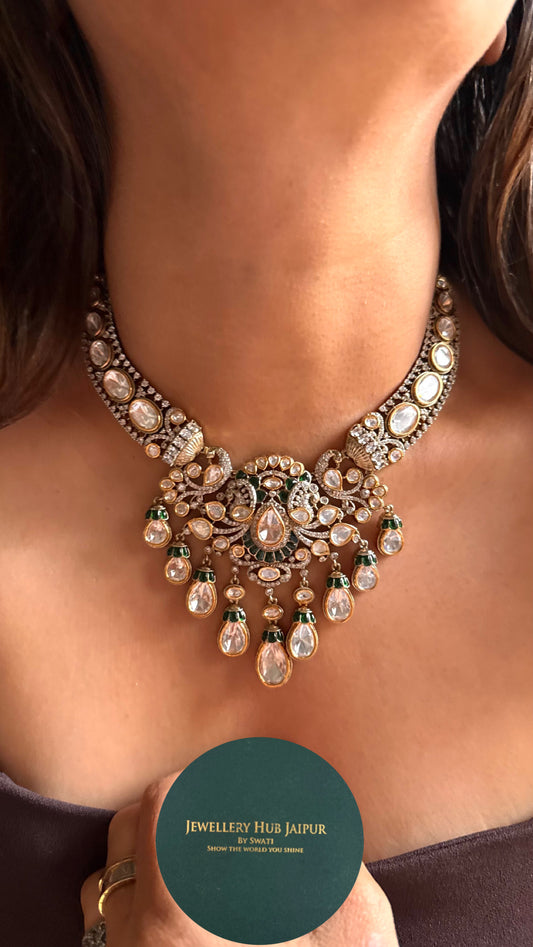 Emerald vintage  moissanite polki collar necklace