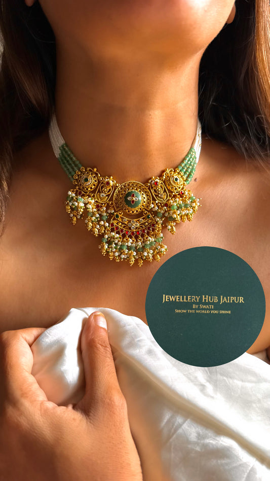 Minimal handmade heritage polki rajwada choker set