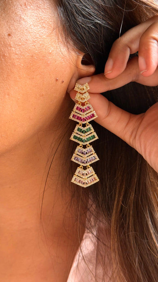 Multi-Gemstone Graduated Pyramid Earrings
