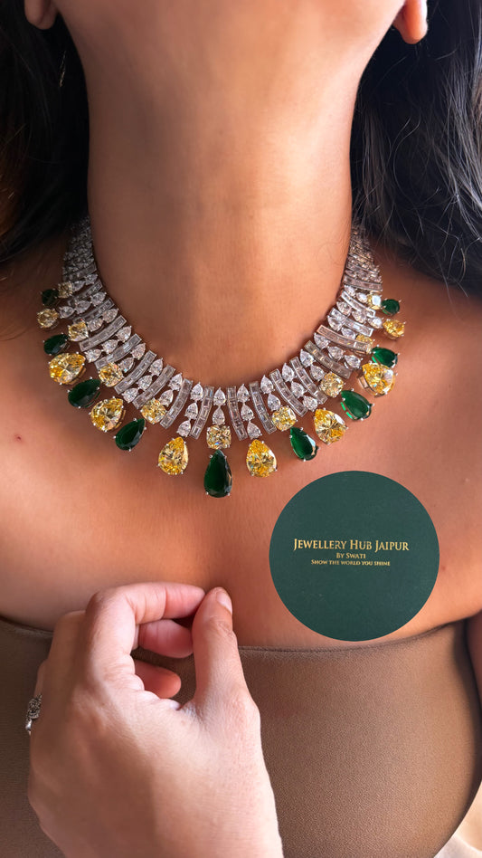 Citrine & emerald drop shaped cz diamond cocktail collar set