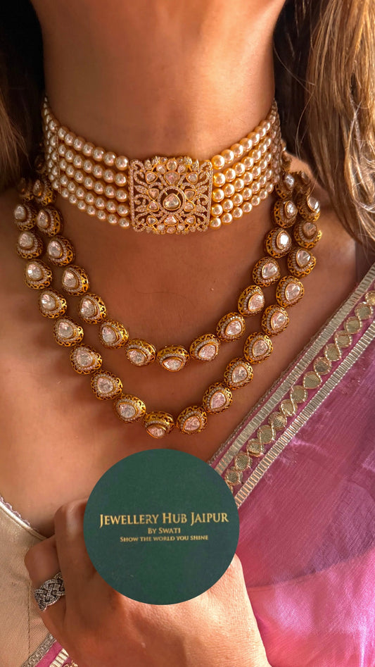 Peeli polki with dual line combo Necklace