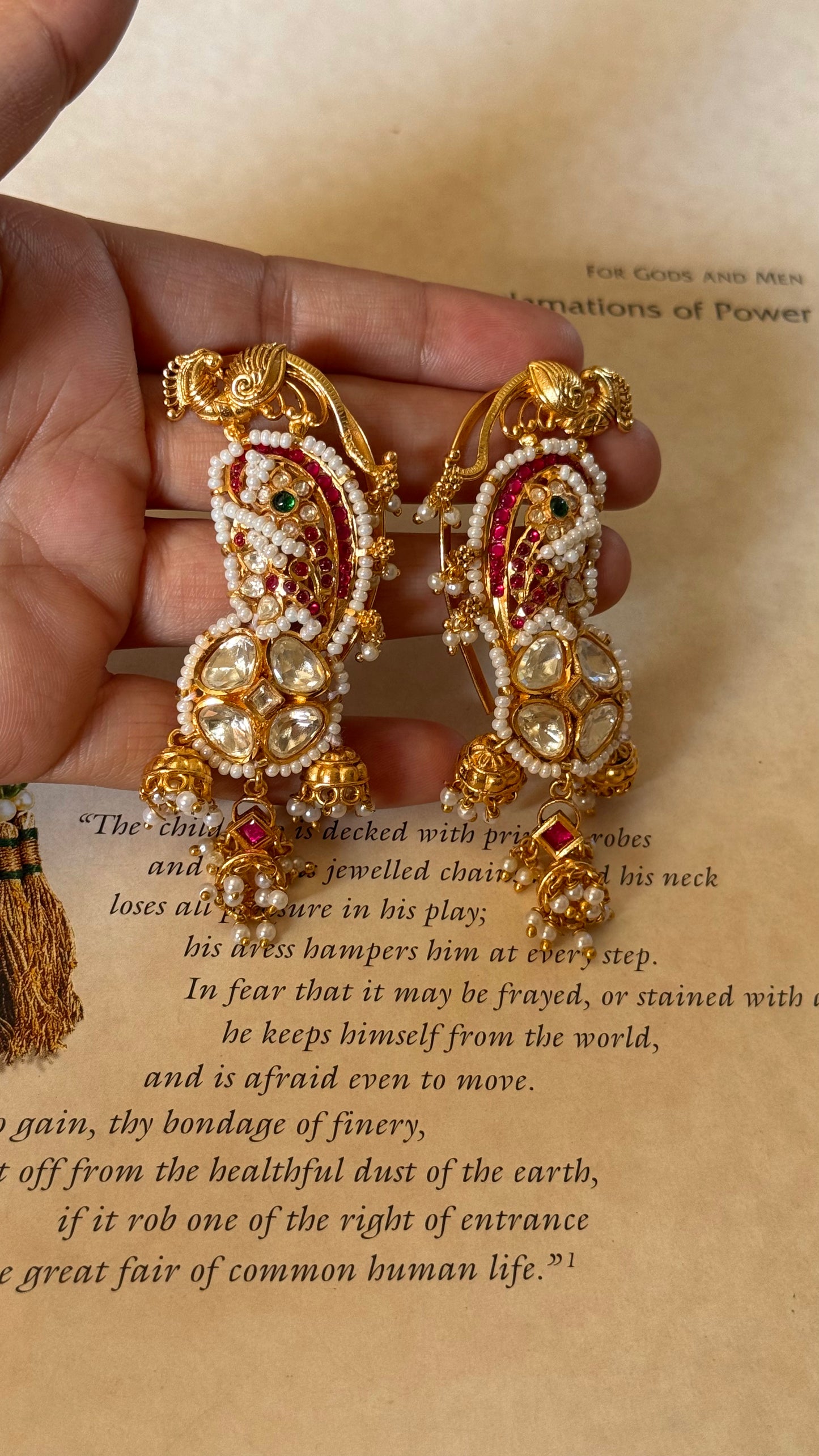 Real moissante peacock designer earcuffs