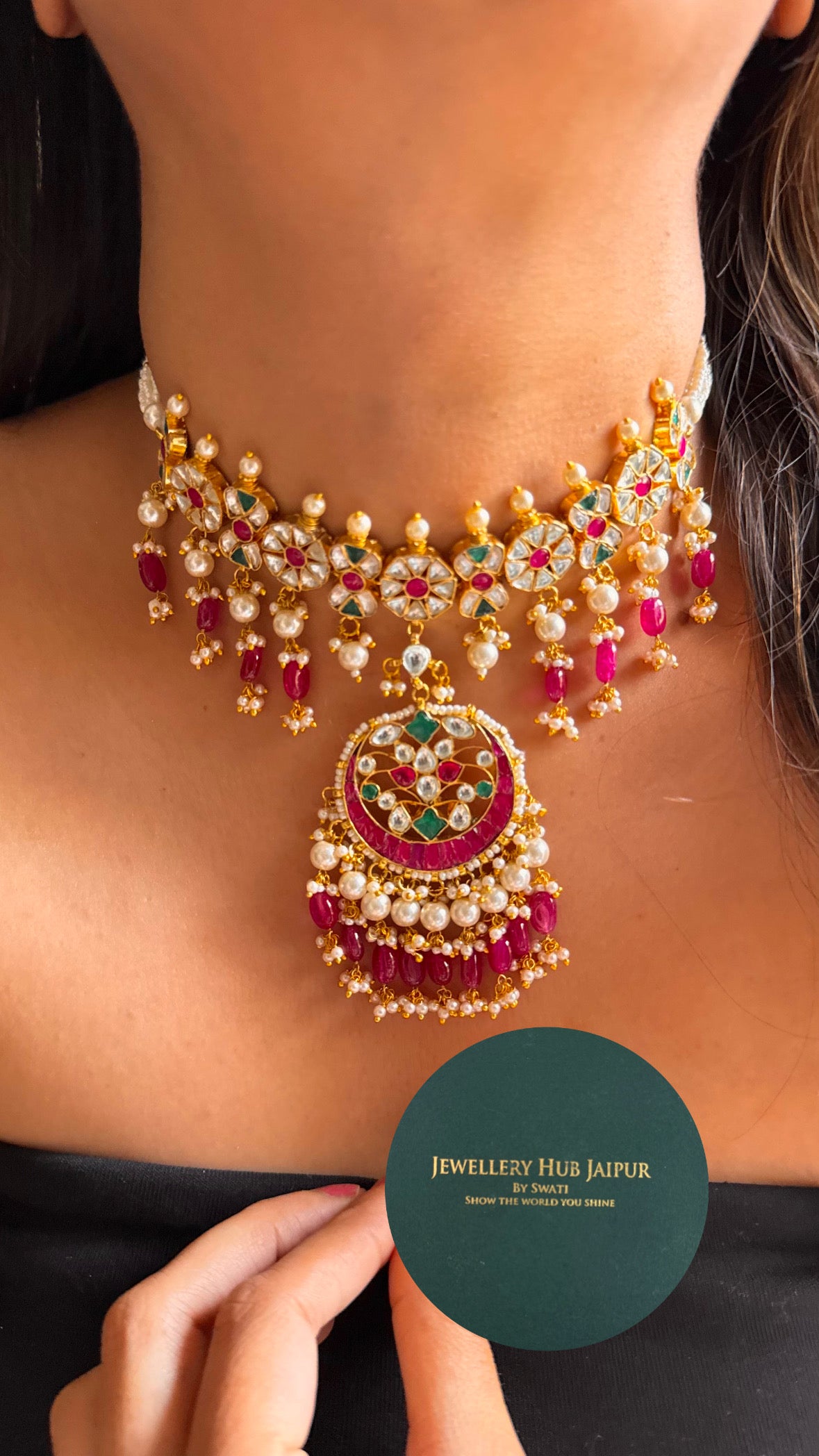 Rani pink paachi kundan rajwada jadau necklace