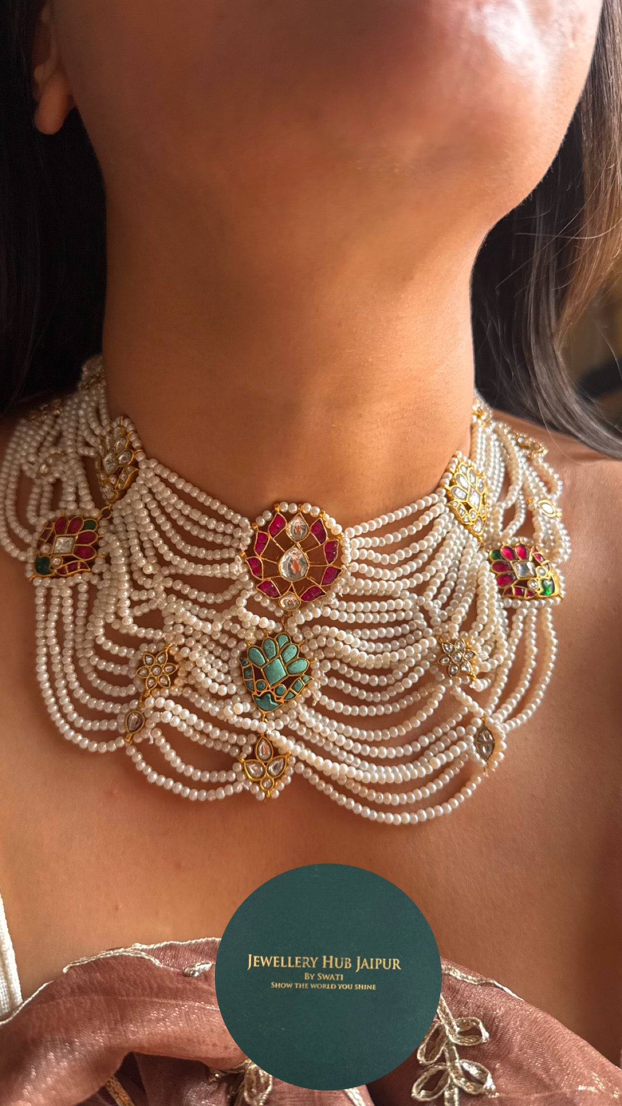 Firoza & ruby pachi Kundan  pearl  Necklace