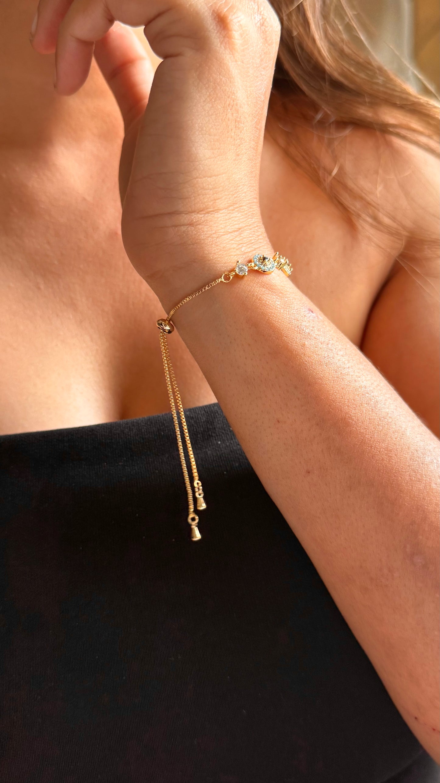 Delicate Turquoise and Crystal Evil Eye Bracelet