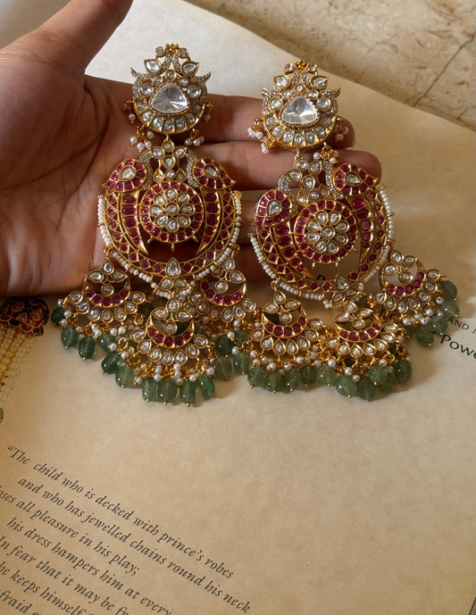Mughal rajwada ruby with mint strawberry long Earrings