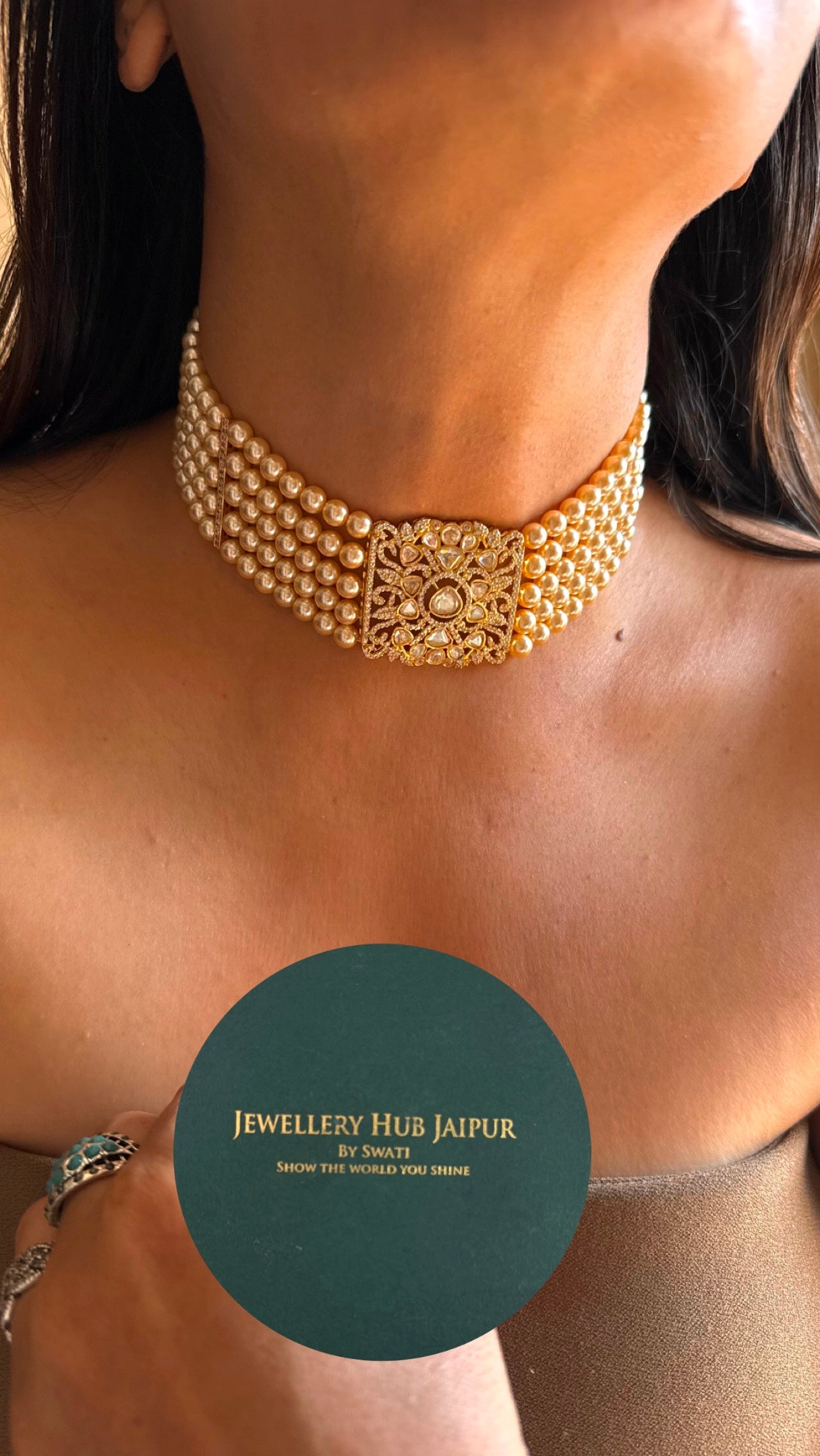 White moissanite with pearl choker set