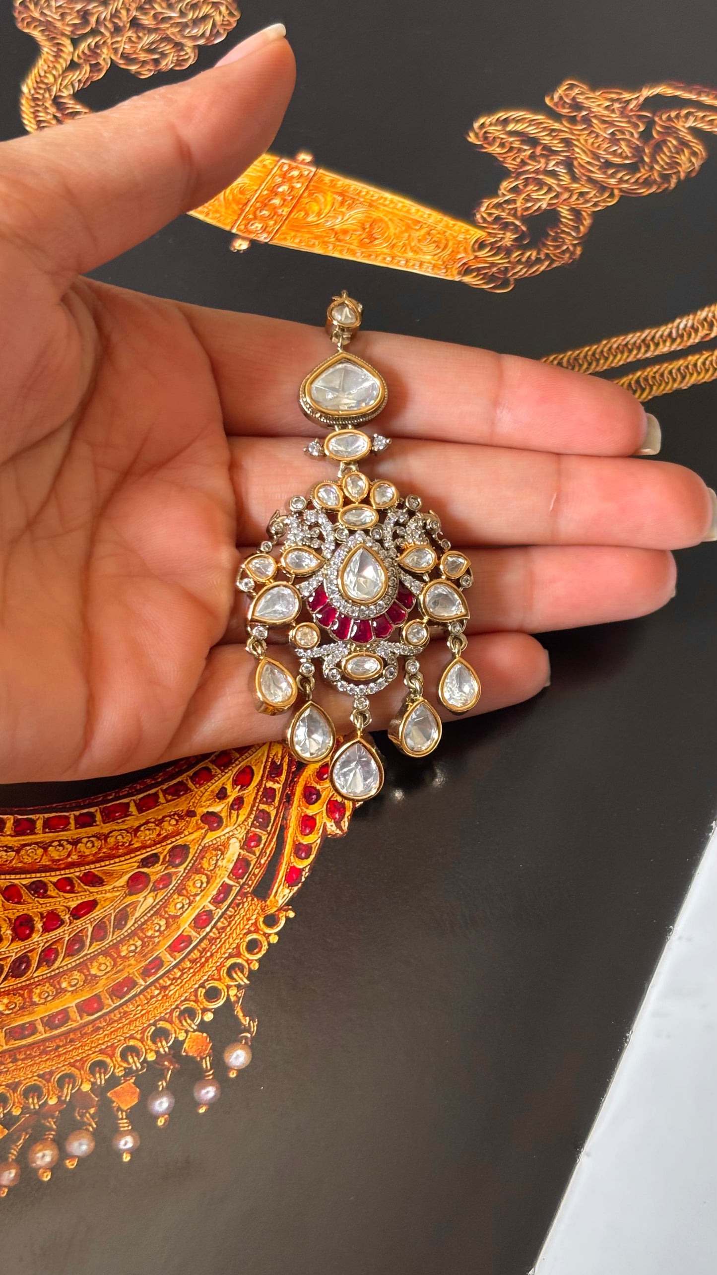 Ruby uncut moissanite Maangtika