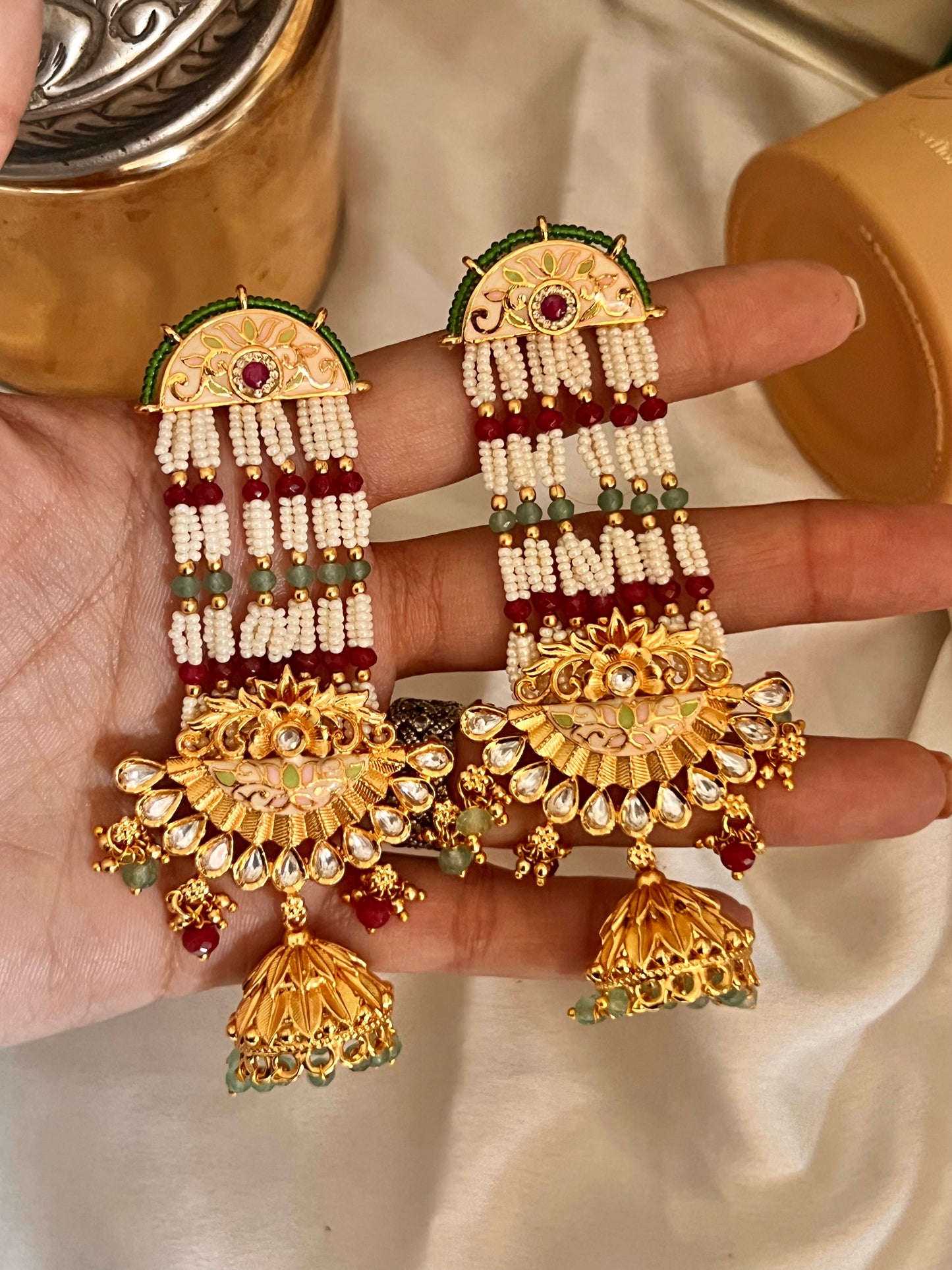 Emerald ruby Rajwada Pachi earrings