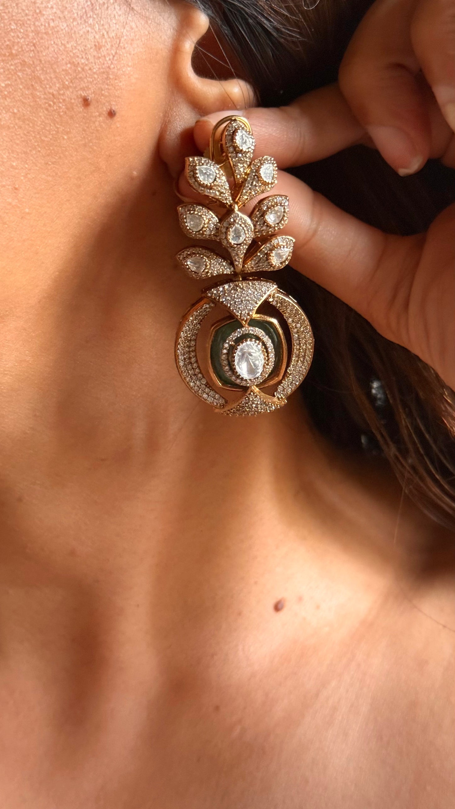 Emerald leaf design moissanite danglers