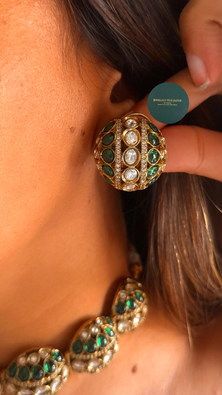 Emerald moissanite uncut polki choker set
