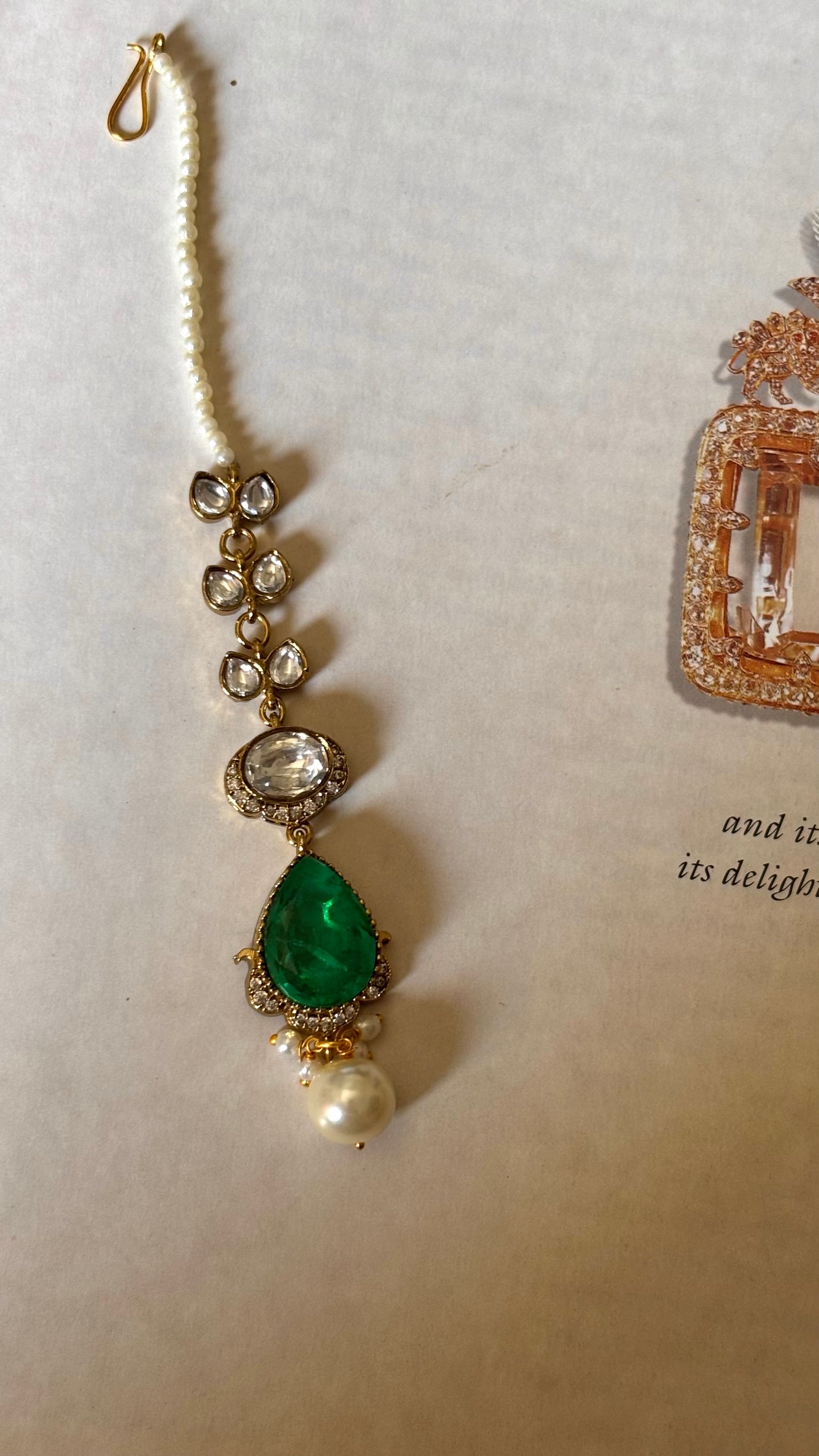 Mint with pearl drop maangtika