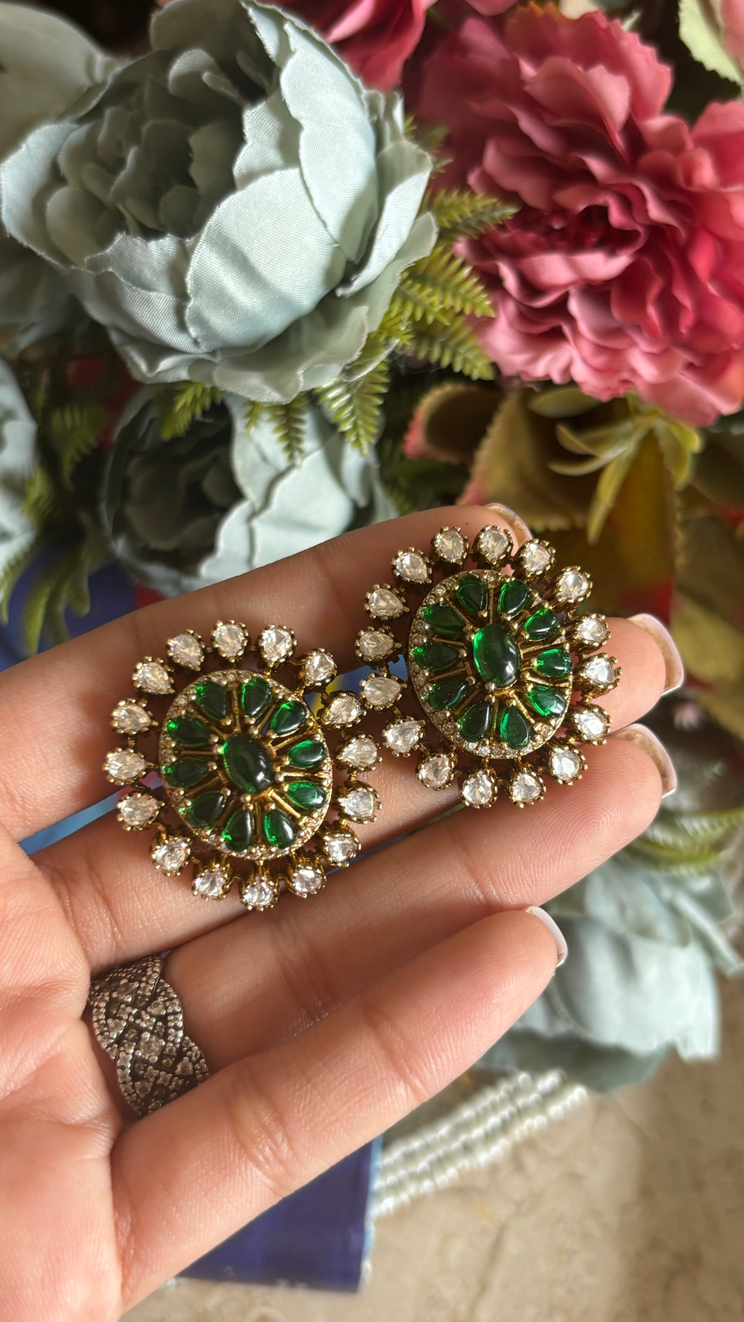 Emerald Moissanite oval shaped studs
