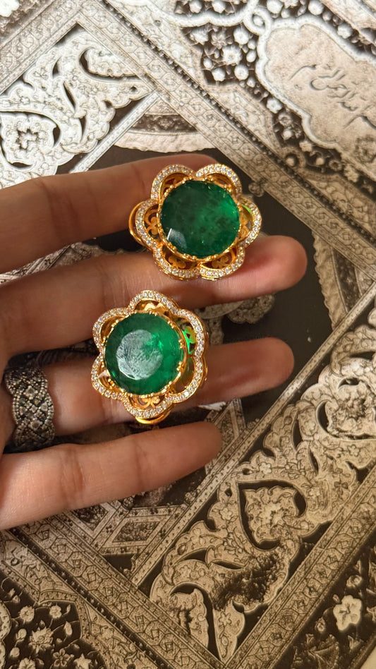 Emerald doublet floral design studs