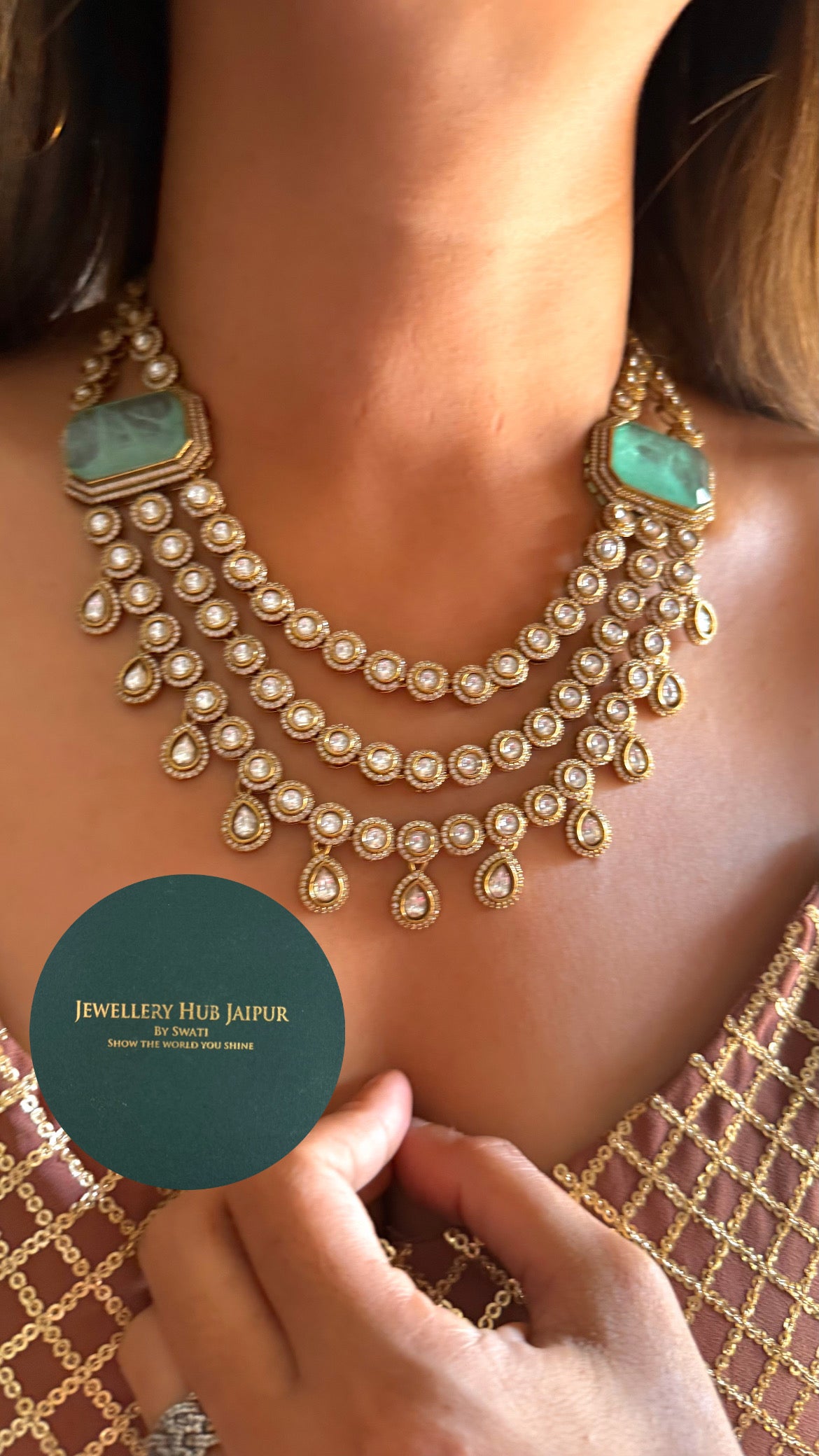 Chitra Mint doublet moissanite triple layer collar necklace