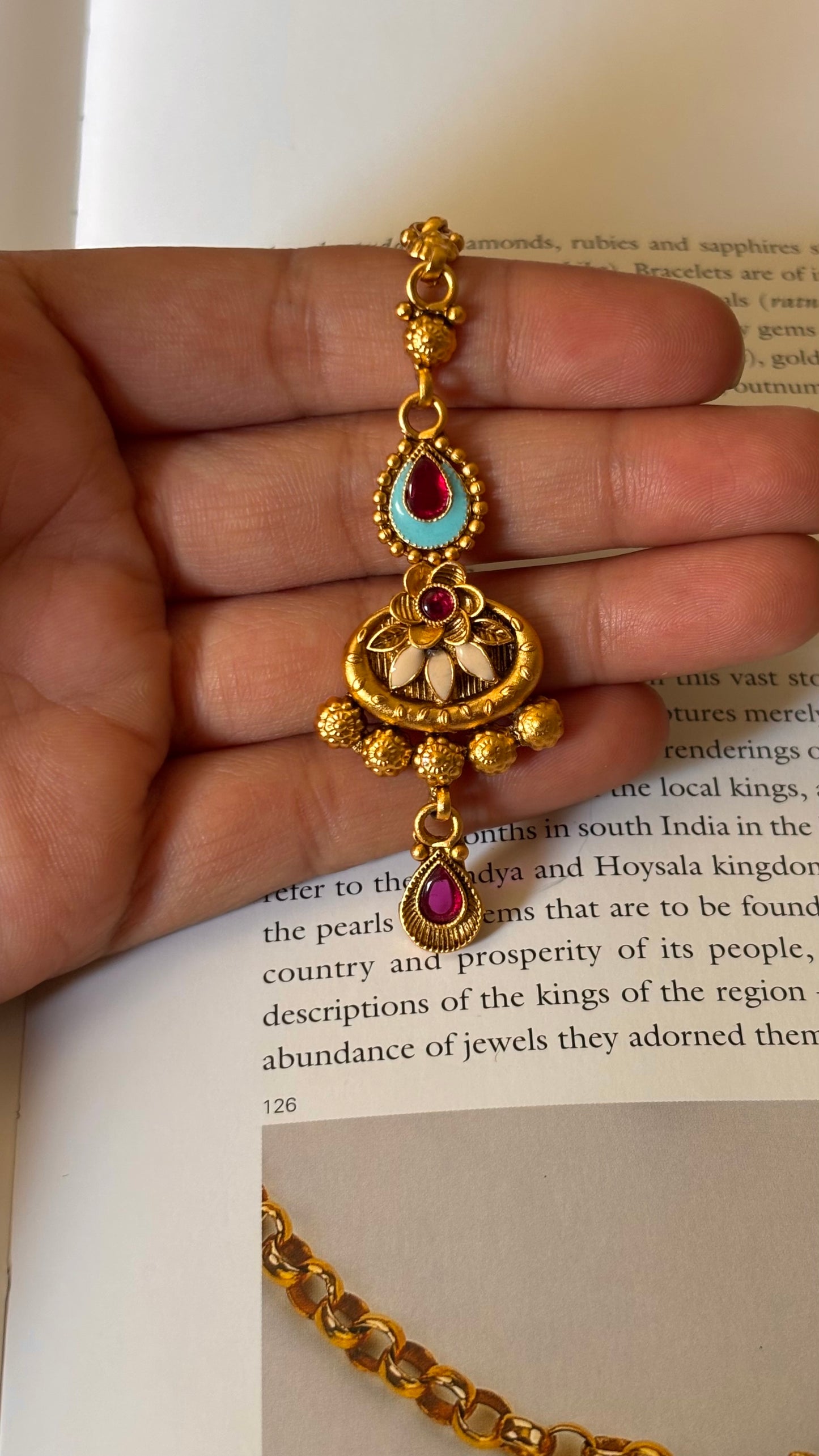 Firoza with ruby gold maangtika