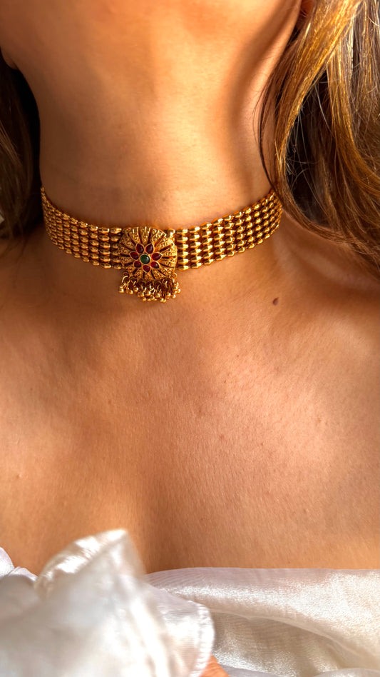Rajwada ruby & emerald floral choker