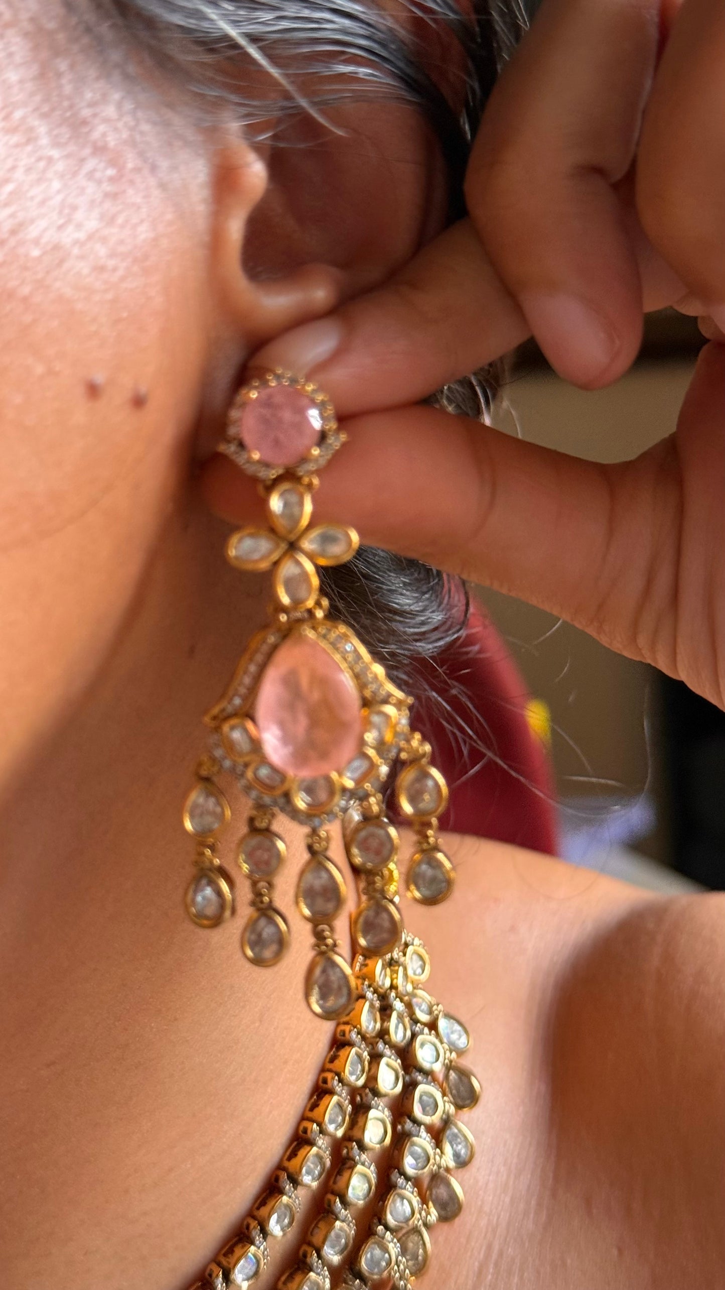 Rose quartz doublet Victorian plated Necklace