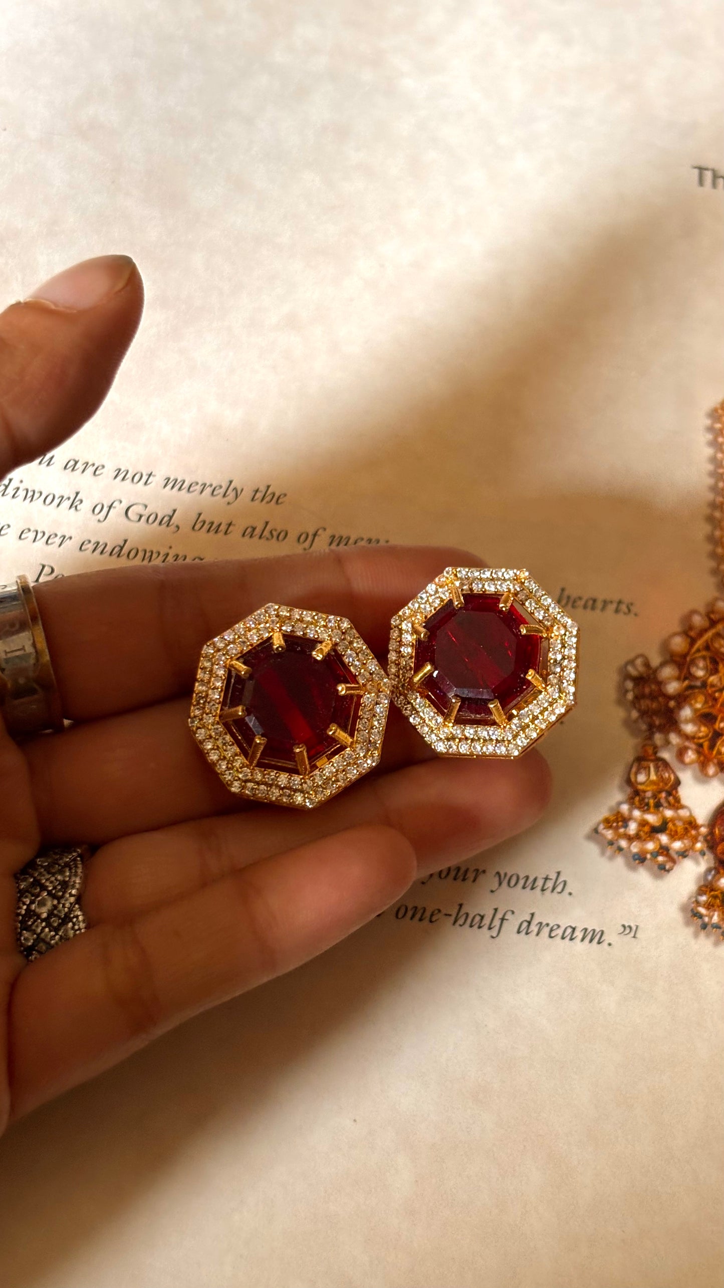 Ruby doublet moissanite Studs