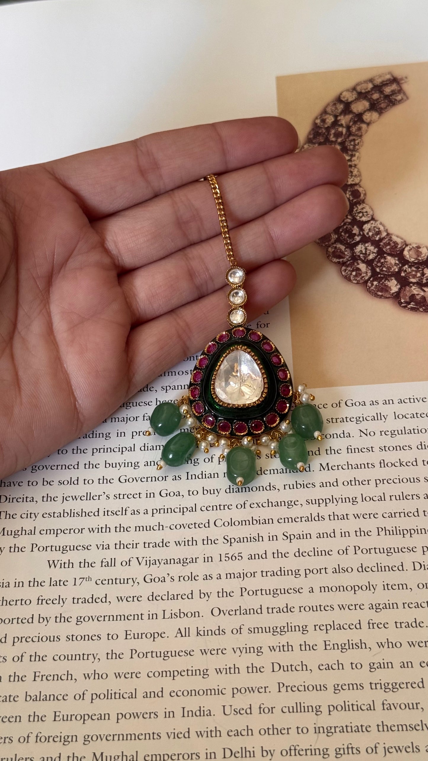 Emerald mint ruby polki maangtika