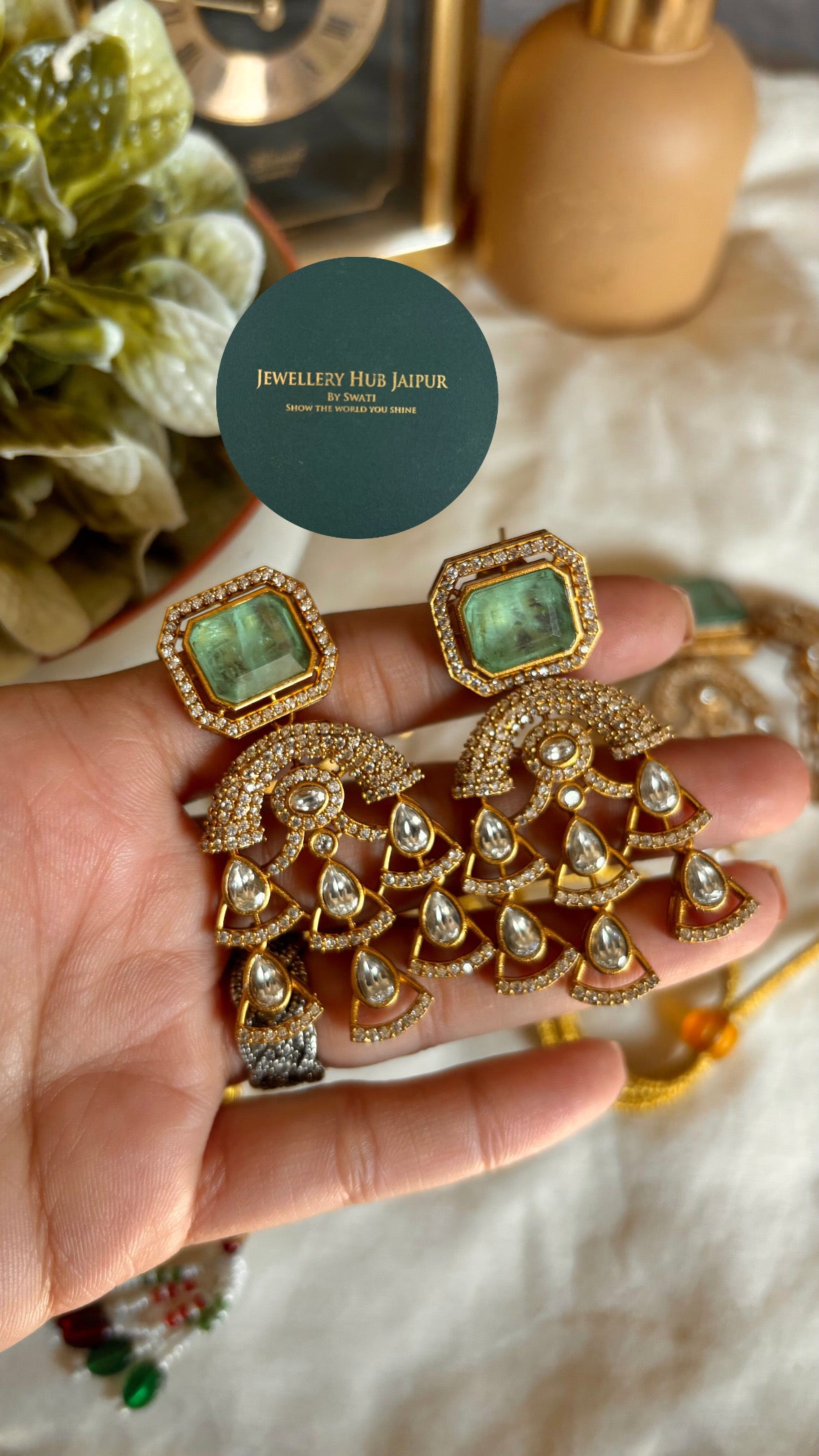 Noor Mint ruby designer polki choker necklace with earrings