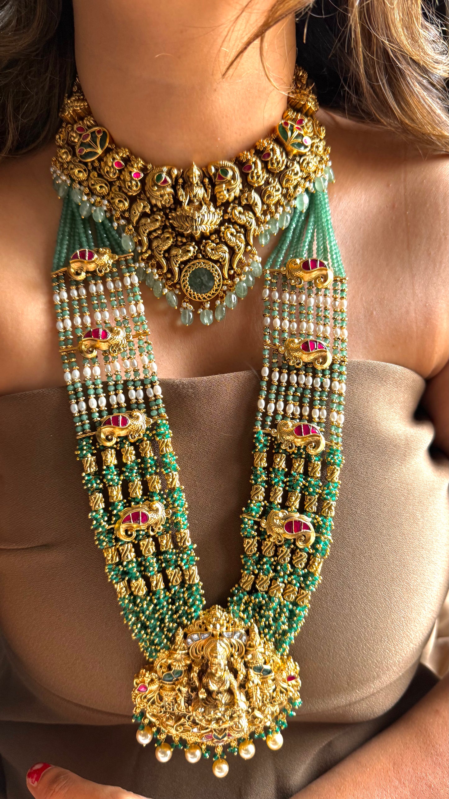 Goddess Laxmi Emerald Temple necklace combo