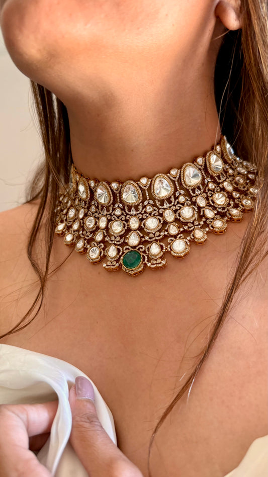 Shehnaaz Emerald moissanite uncut polki victorian choker