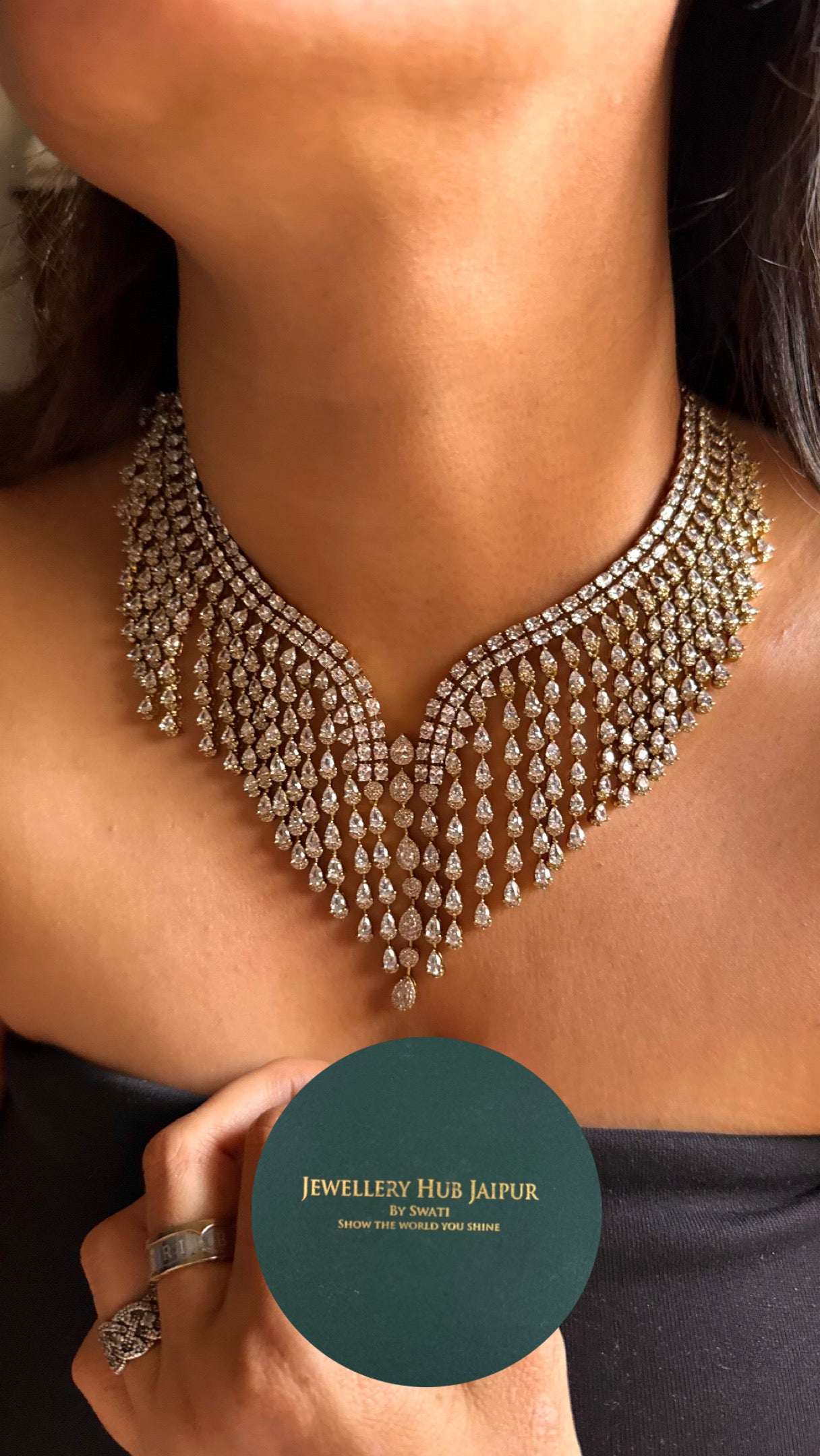 Cz diamond doublets Victorian designer collar necklace