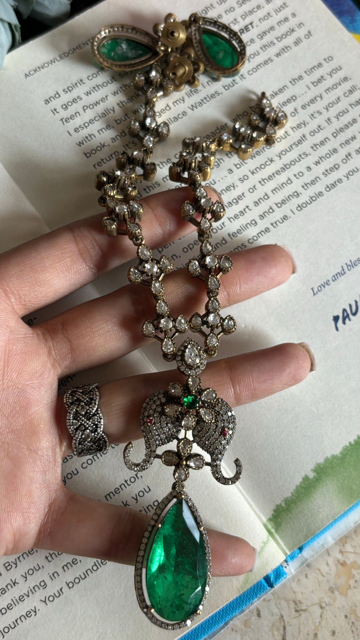 Emerald doublet Victorian necklace with earrings