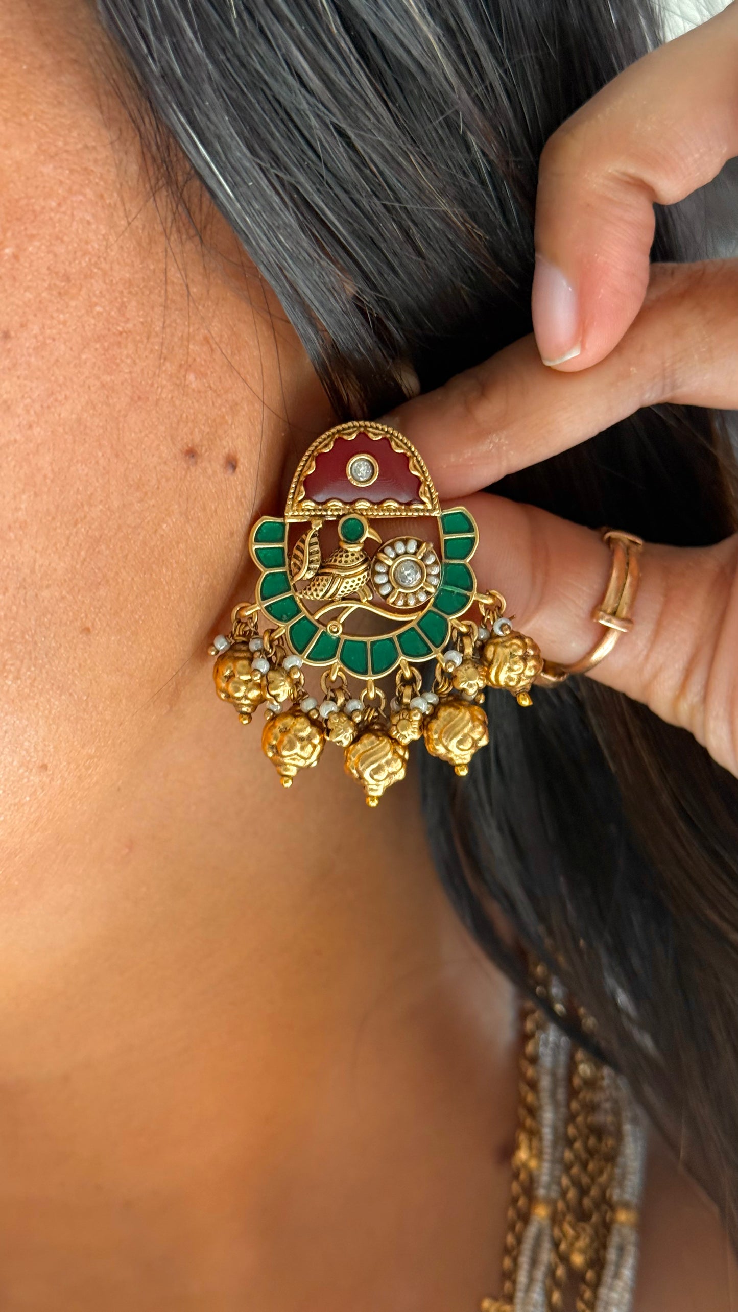 Rajwada ruby & emerald heritage long necklace