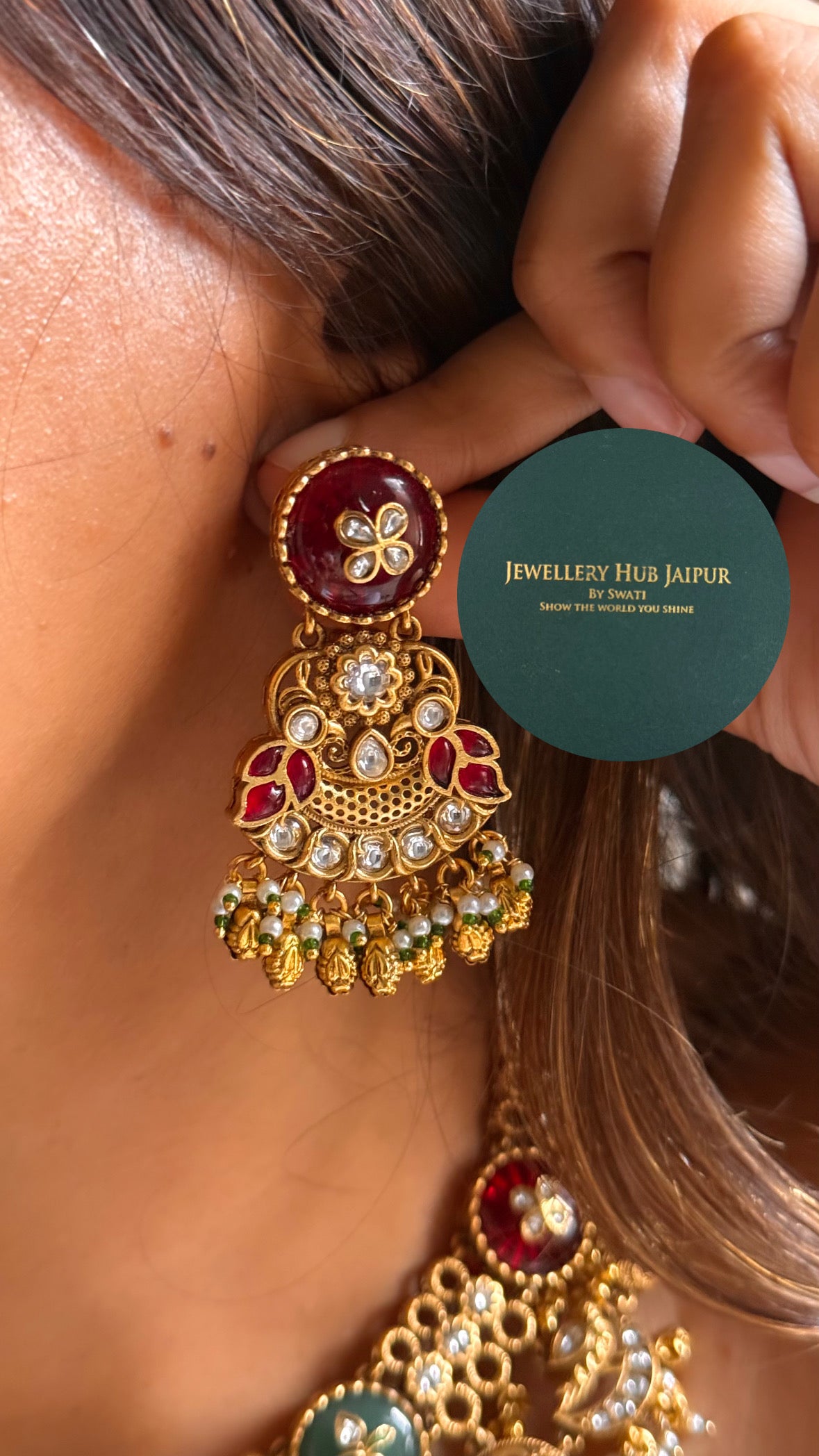 Ruby & mint inlay rajwada royal collar set