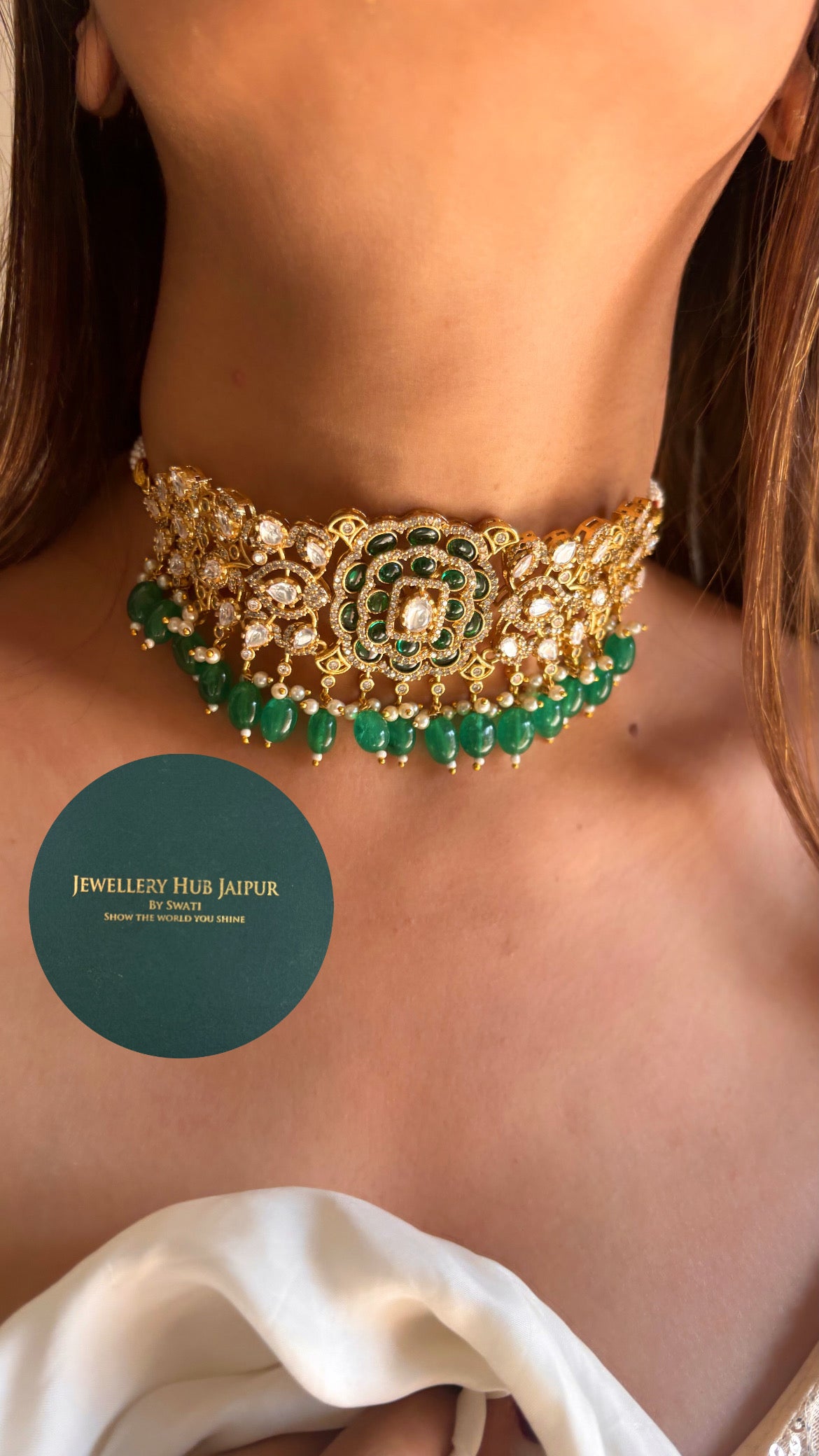 Pratiksha Emerald minimalist polki Choker set