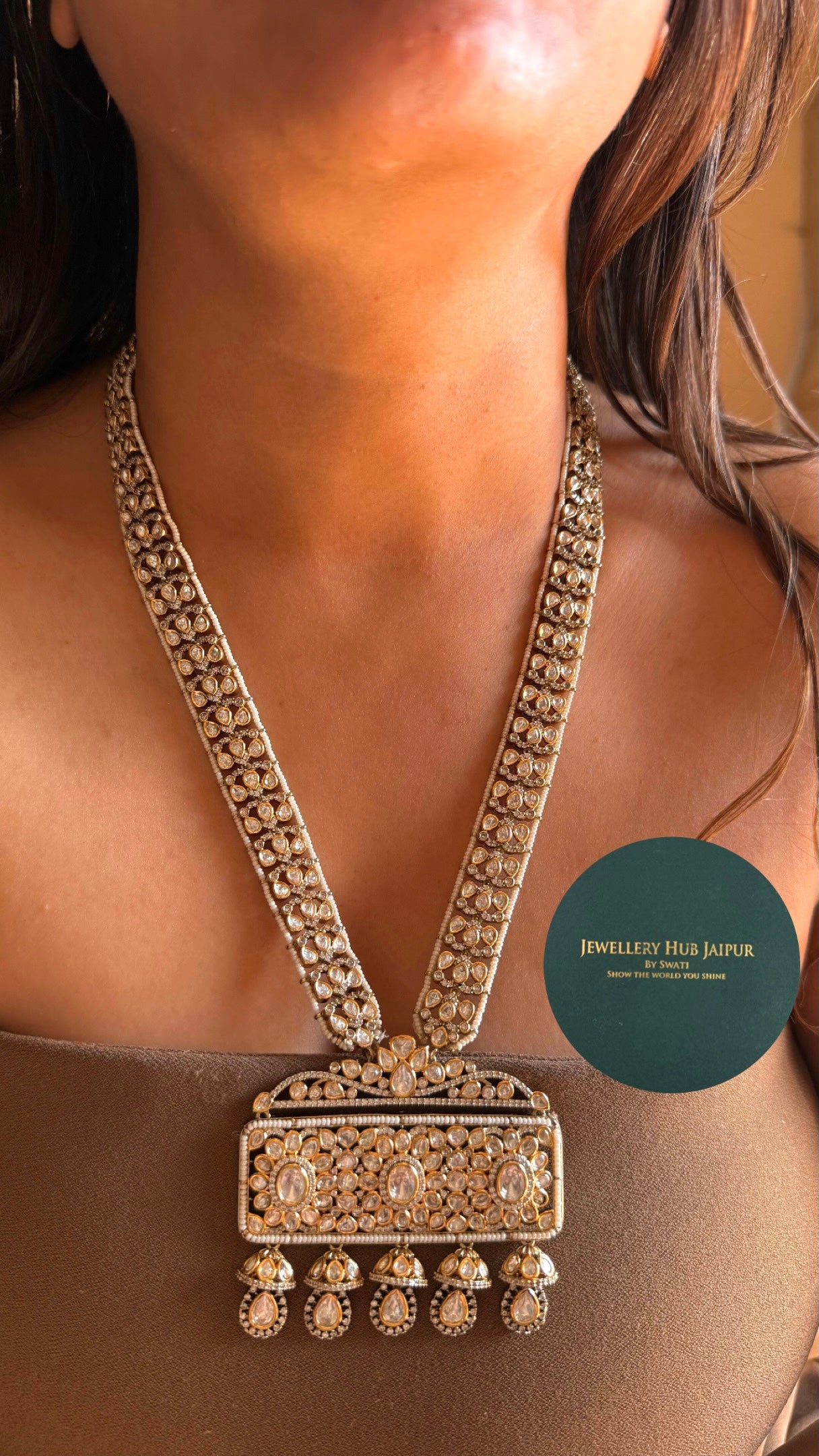 Moissanite polki victorian long necklace set