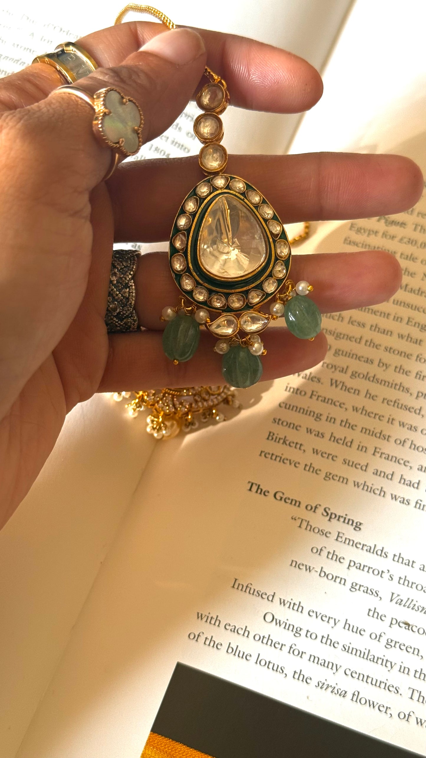 emerald meenakari mangtika with strawberry drops