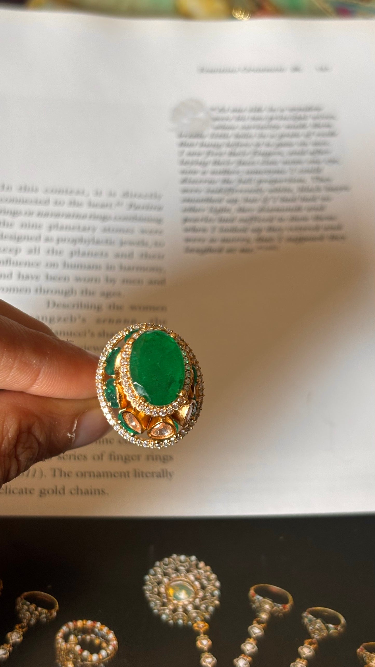 Emerald crown moissanite Ring