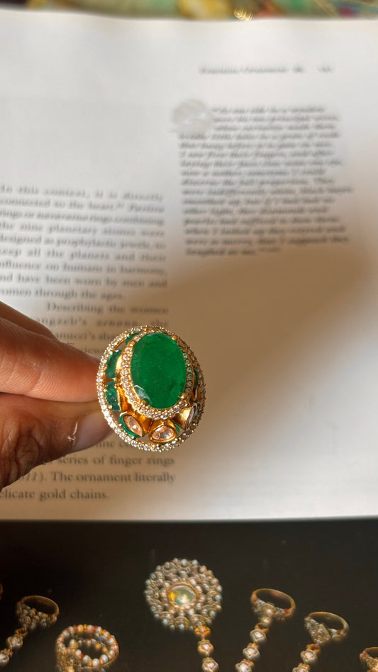 Emerald crown moissanite Ring