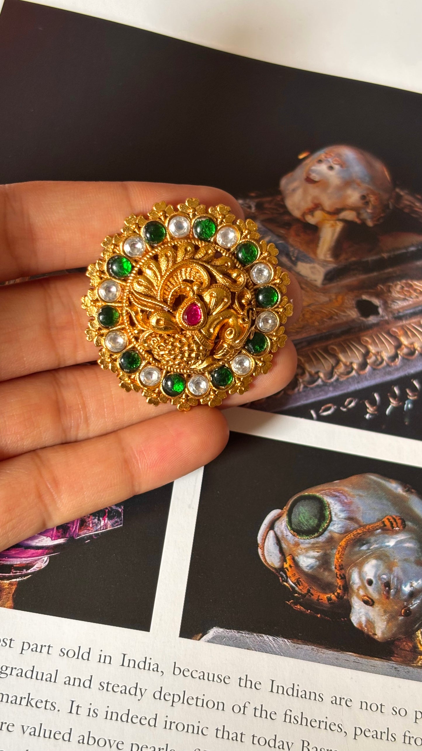 Peacock designer gold rajwada ring