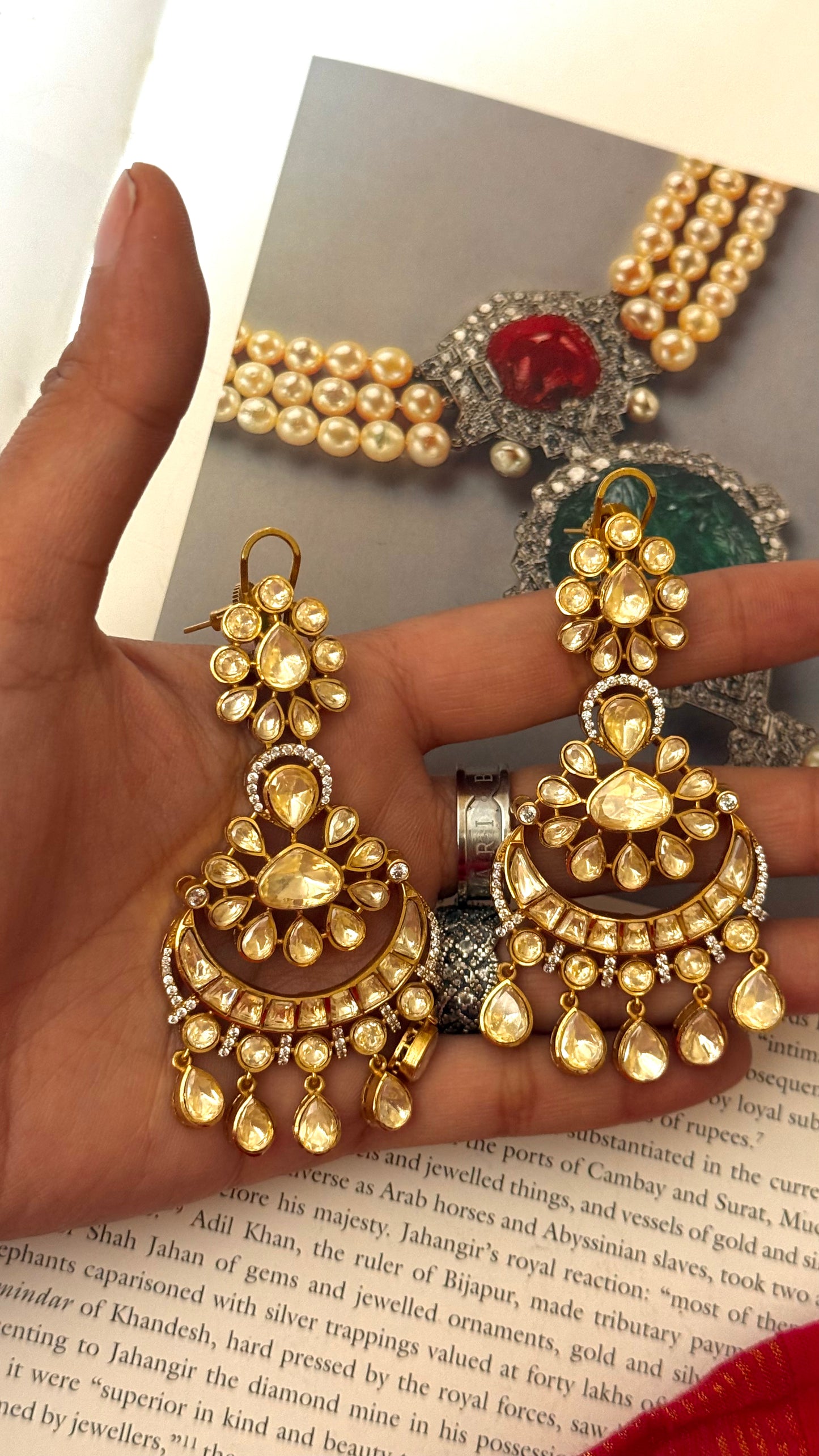 Peeli Polki (Real Diamond Polki Look) designer chandbali, LV shade