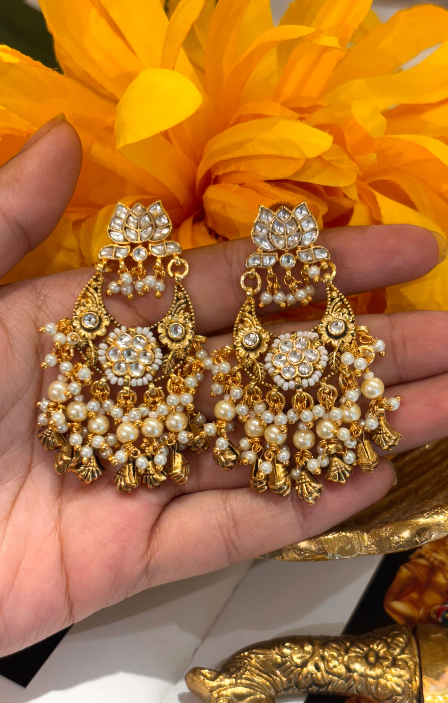Lotus designer paachi kundan Earrings