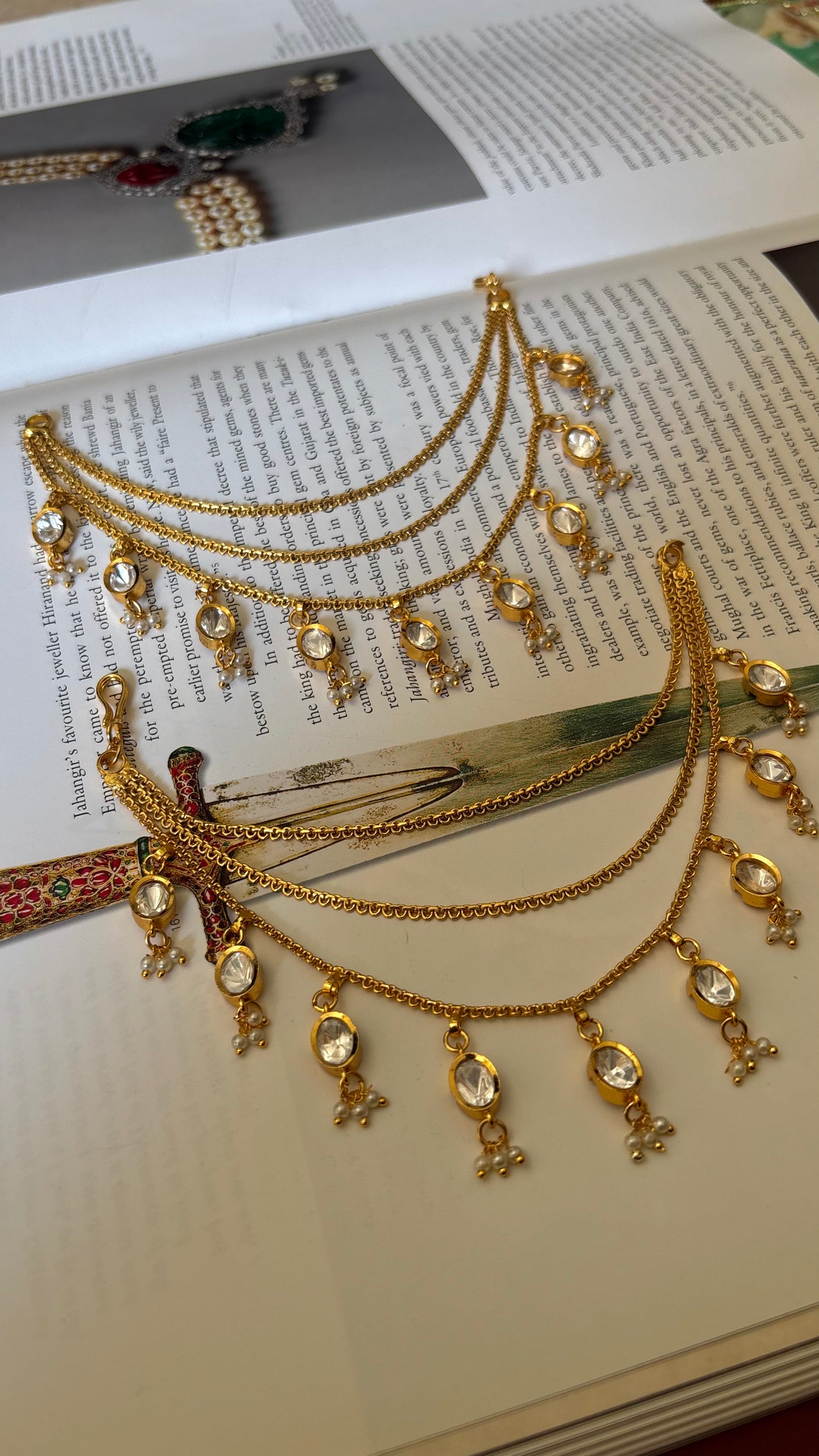 Triple layer Kundan drops Kaanchain