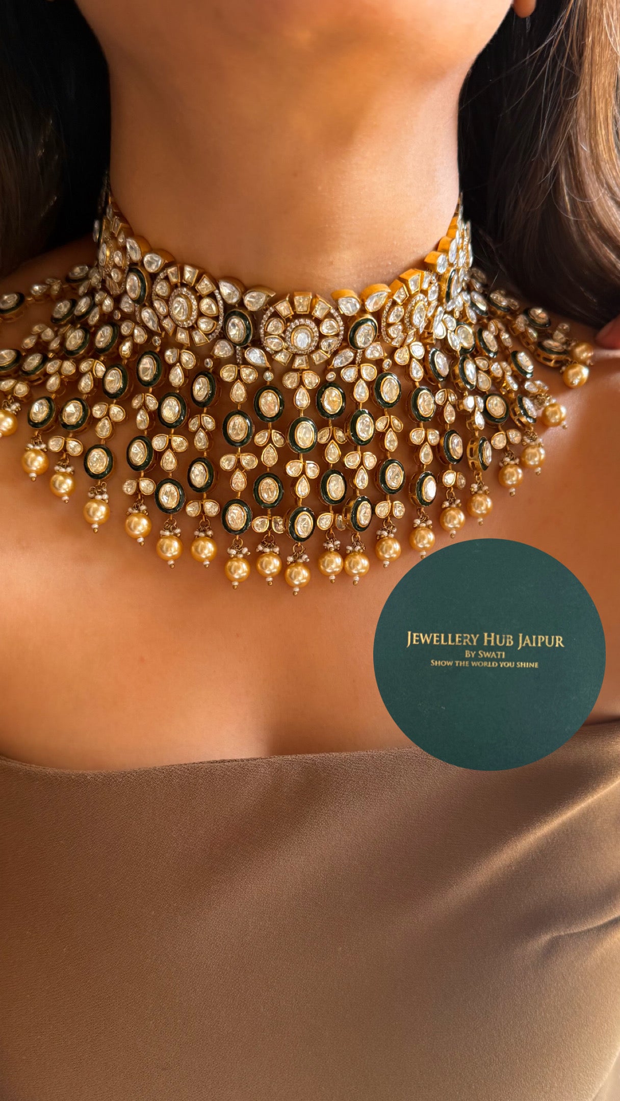 Moissanite peeli polki meenakari choker