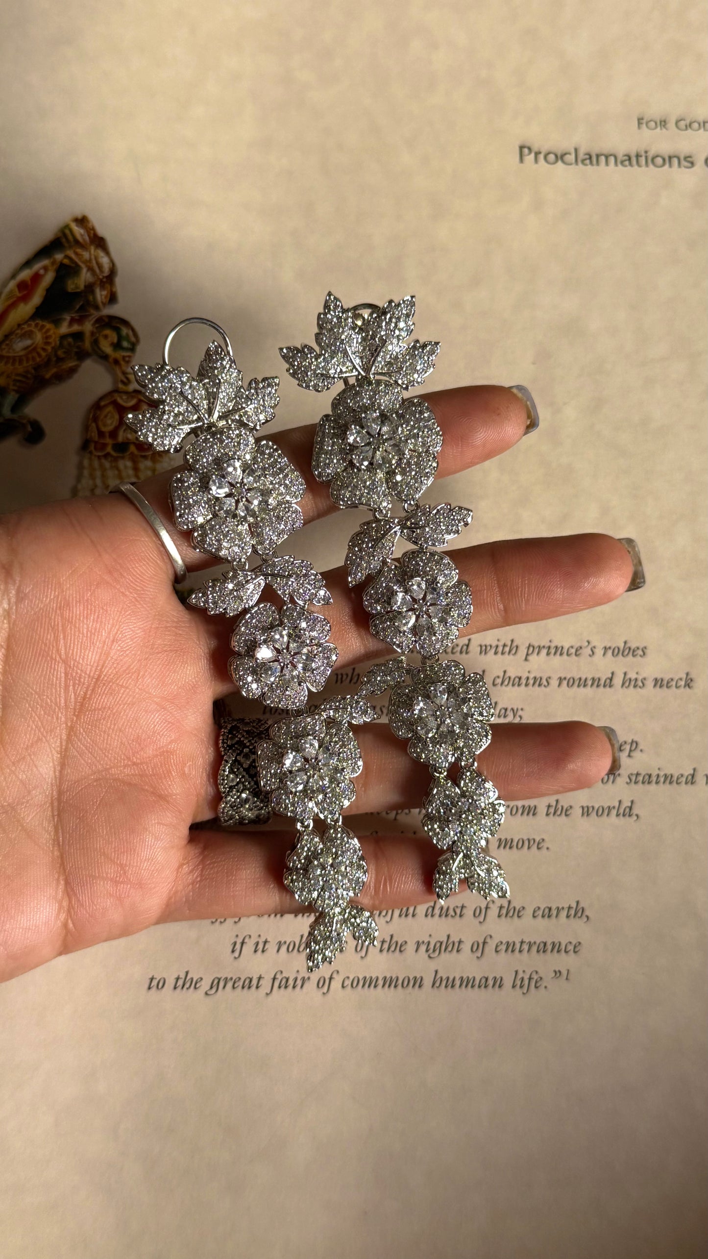 Floral diamond designer cocktail earrings